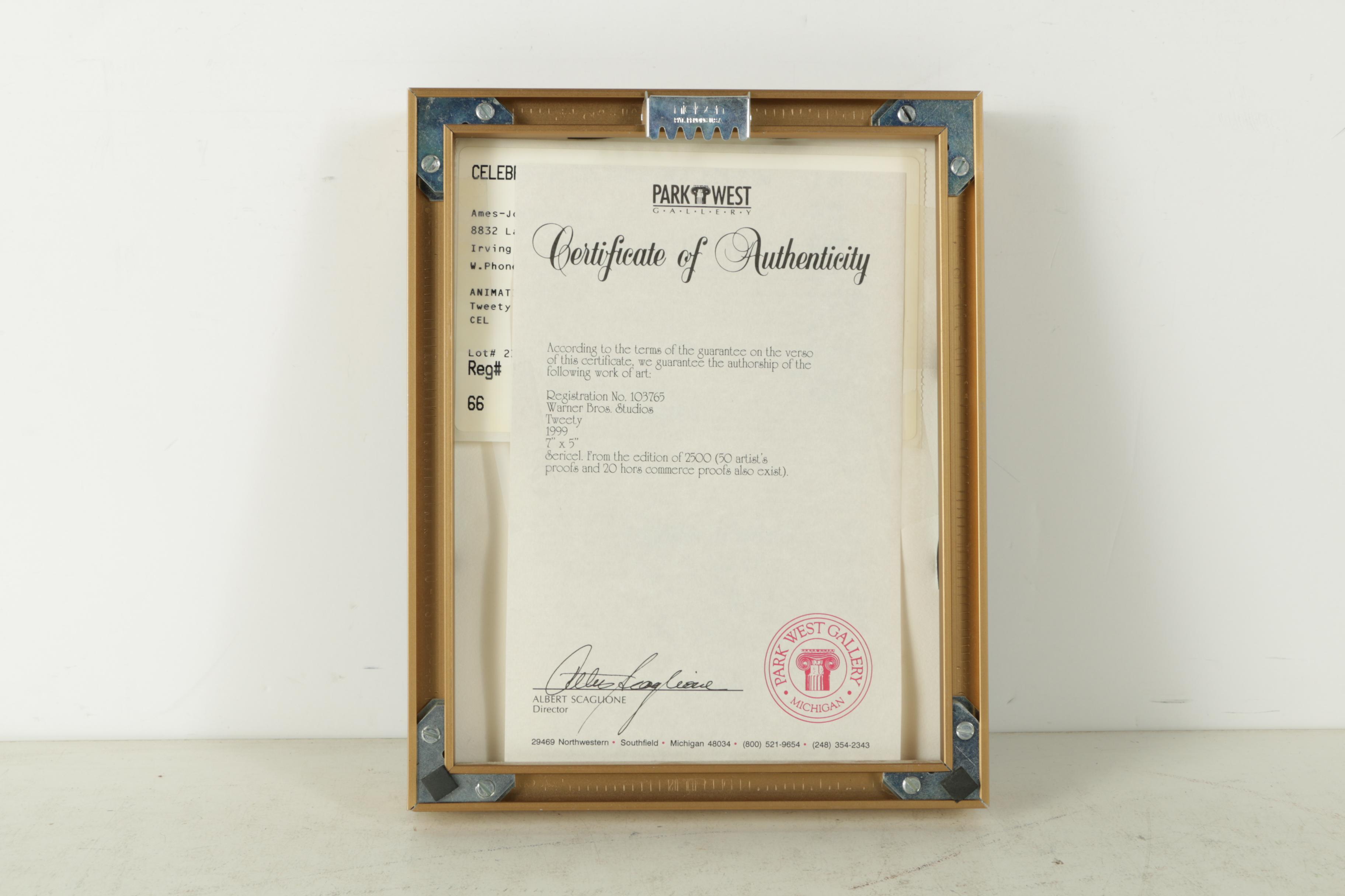 Warner Brothers Studios Limited Edition Sericel "Tweety"