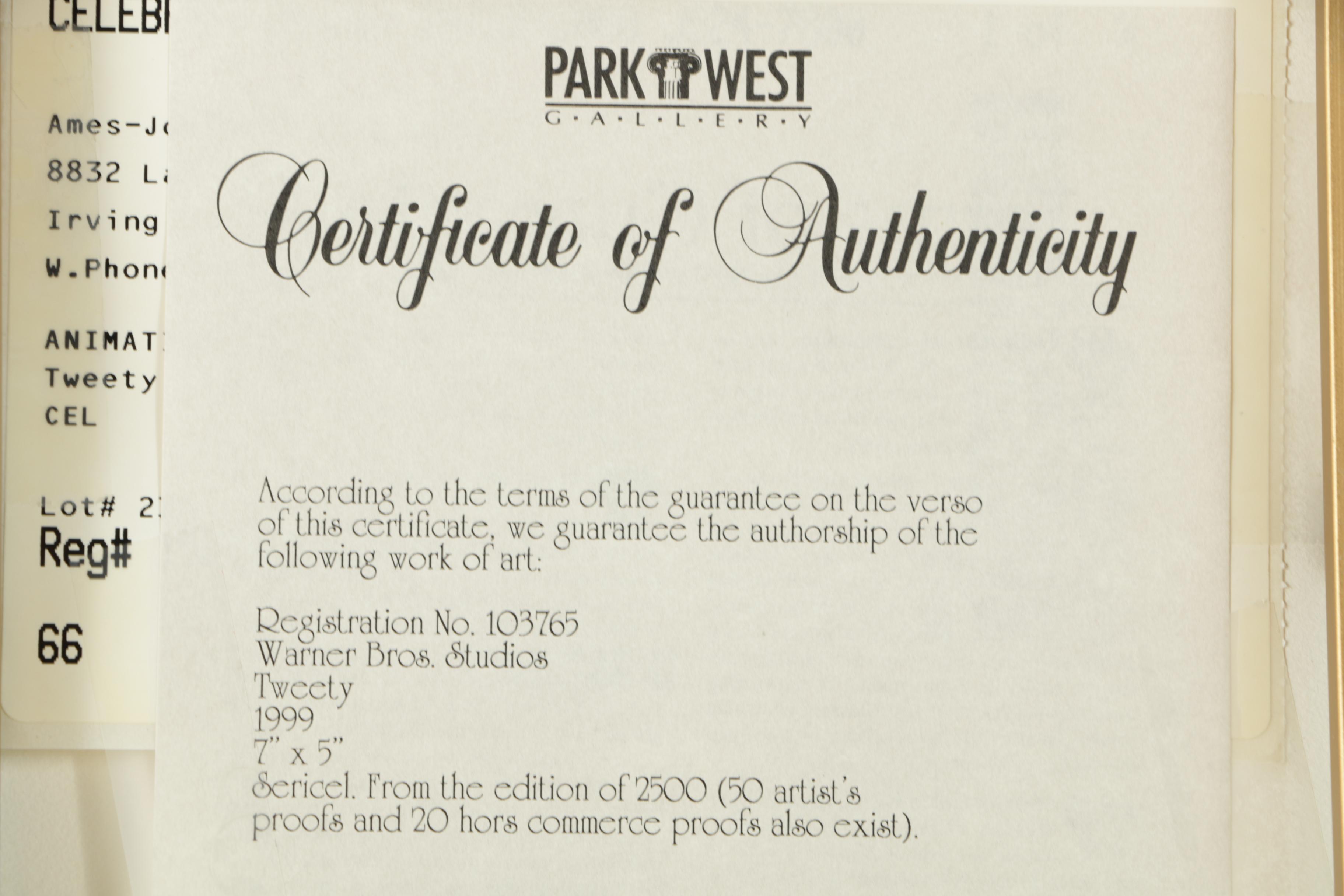 Warner Brothers Studios Limited Edition Sericel "Tweety"