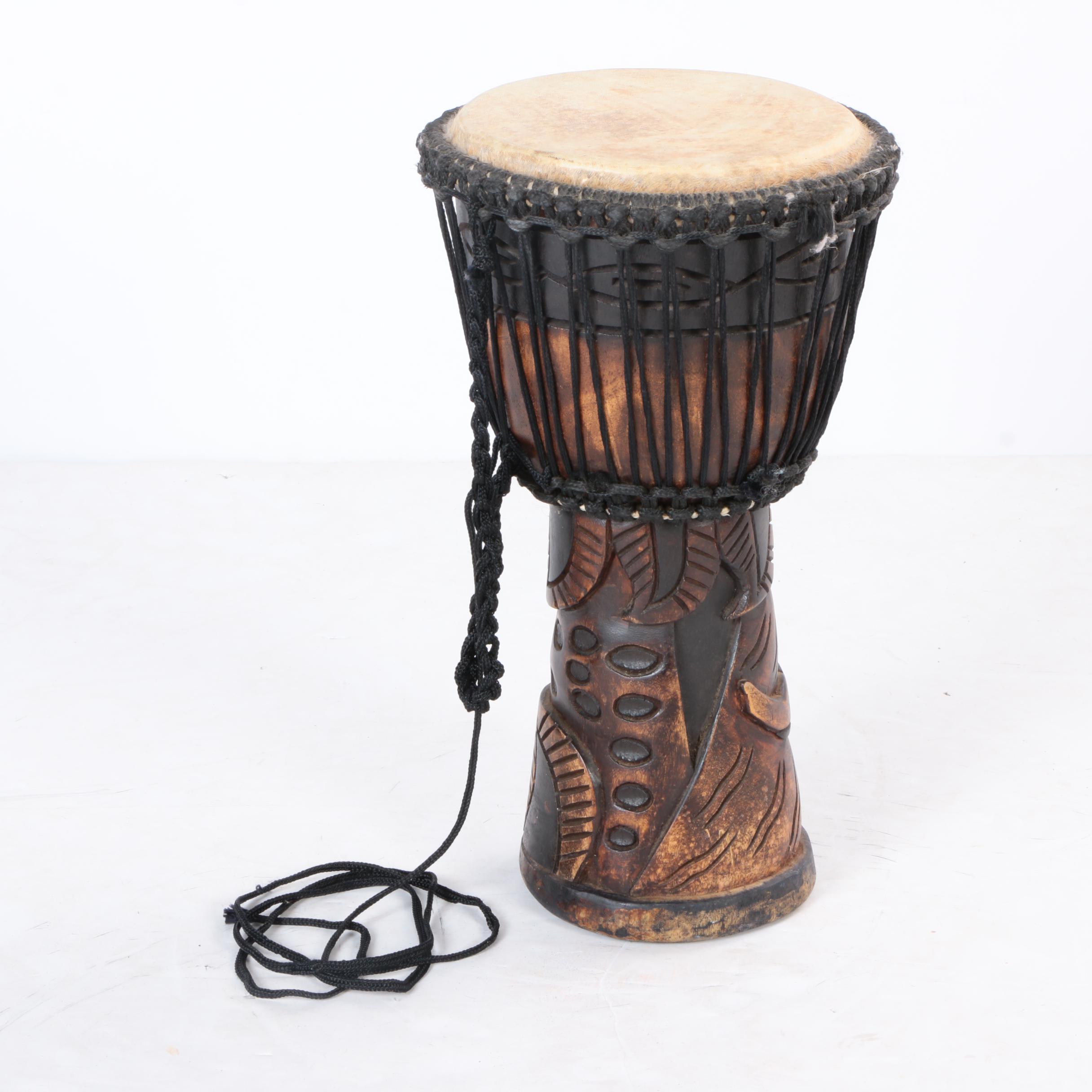 African Carved Wood Djembe