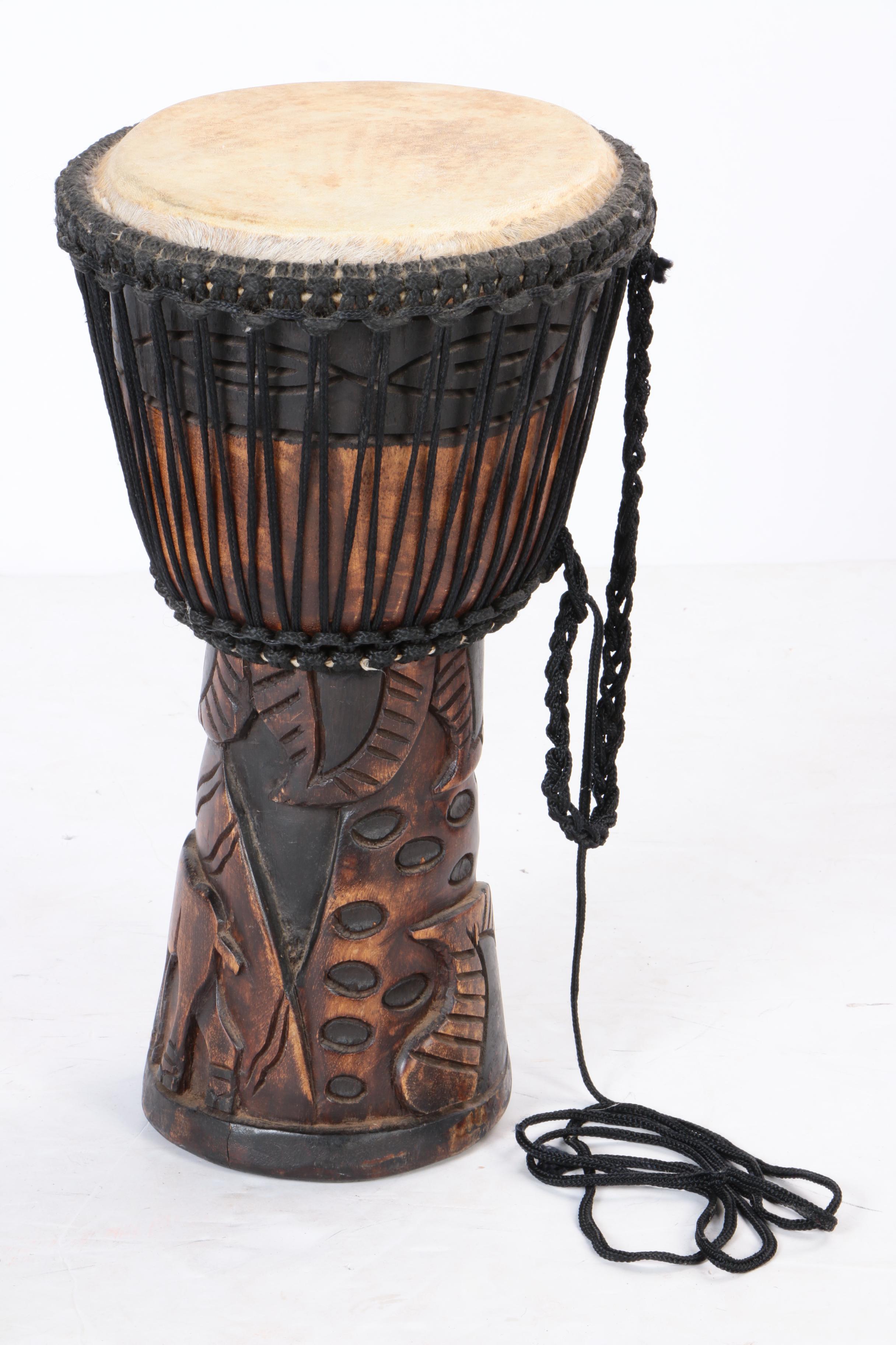 African Carved Wood Djembe