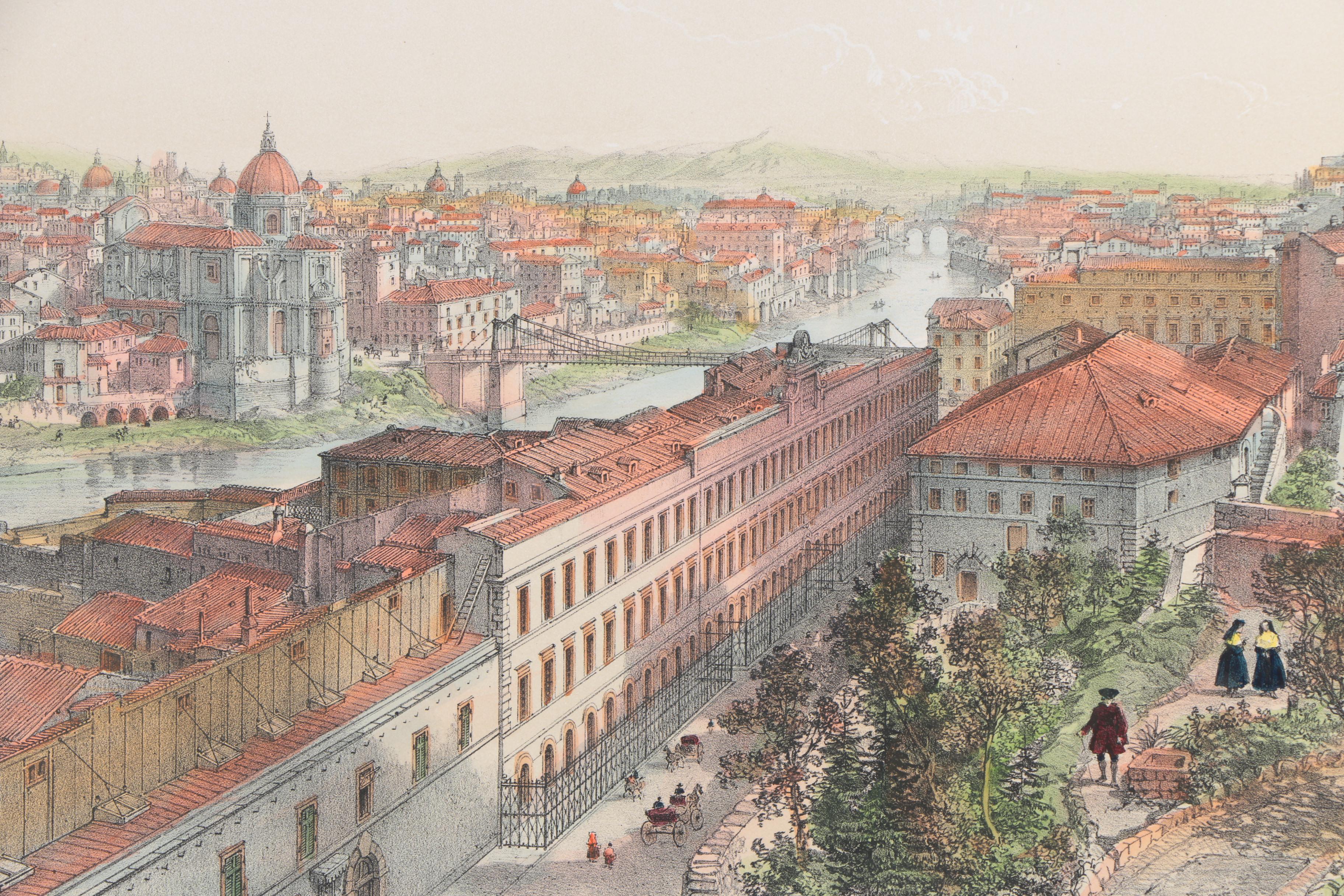 Hand Colored Lithograph on Paper "Rome-Vue Prise Du Mont Janicule"