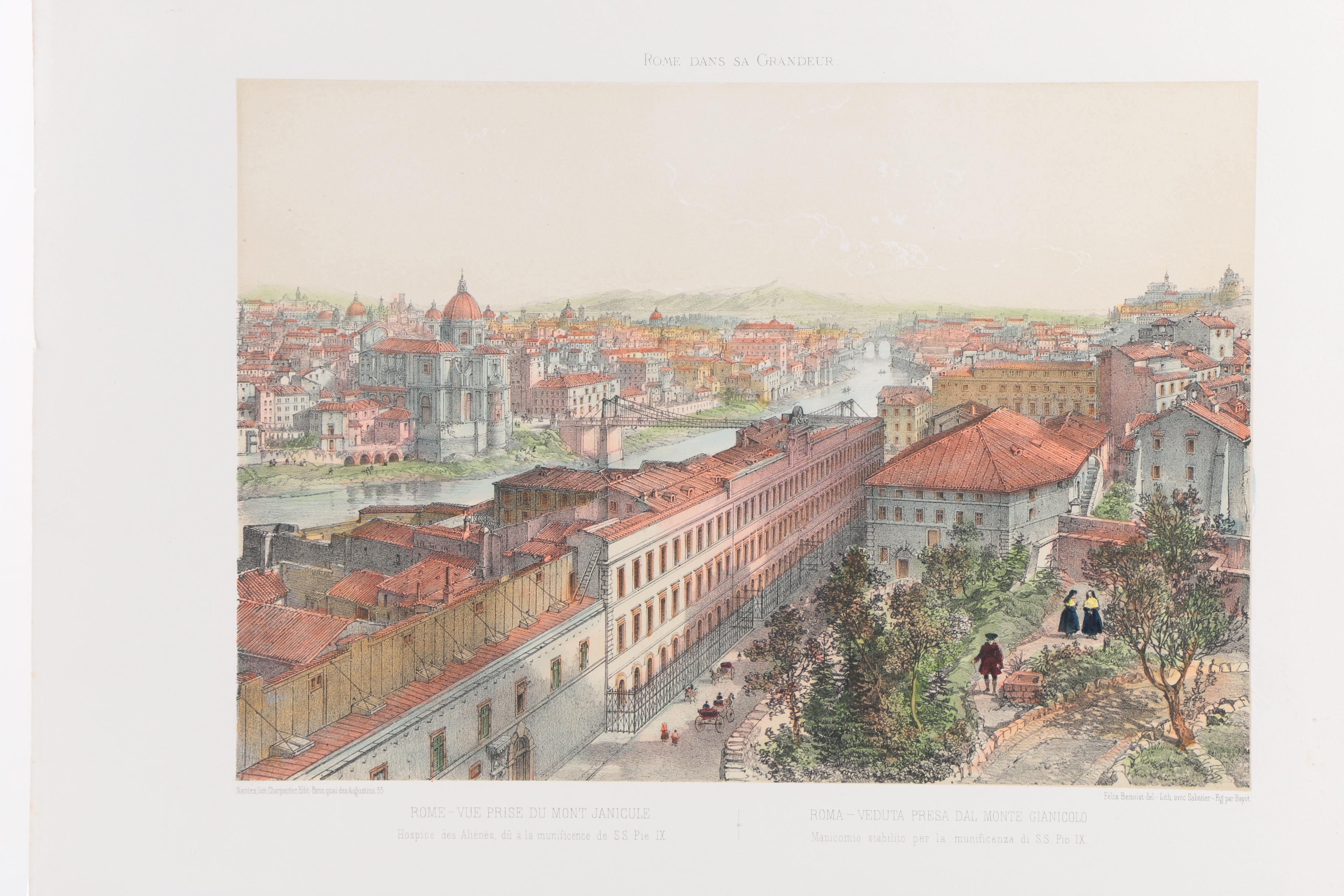 Hand Colored Lithograph on Paper "Rome-Vue Prise Du Mont Janicule"