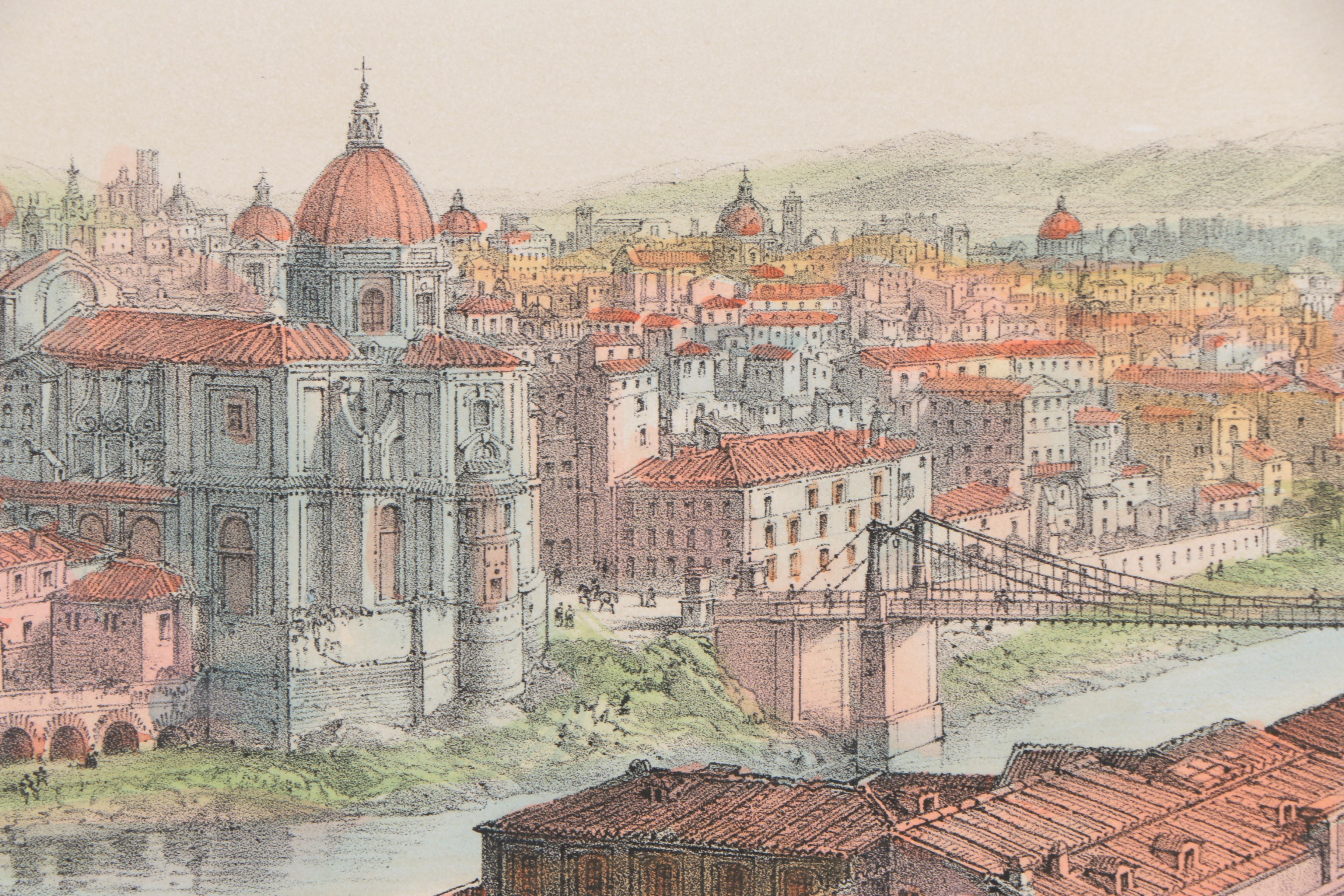 Hand Colored Lithograph on Paper "Rome-Vue Prise Du Mont Janicule"