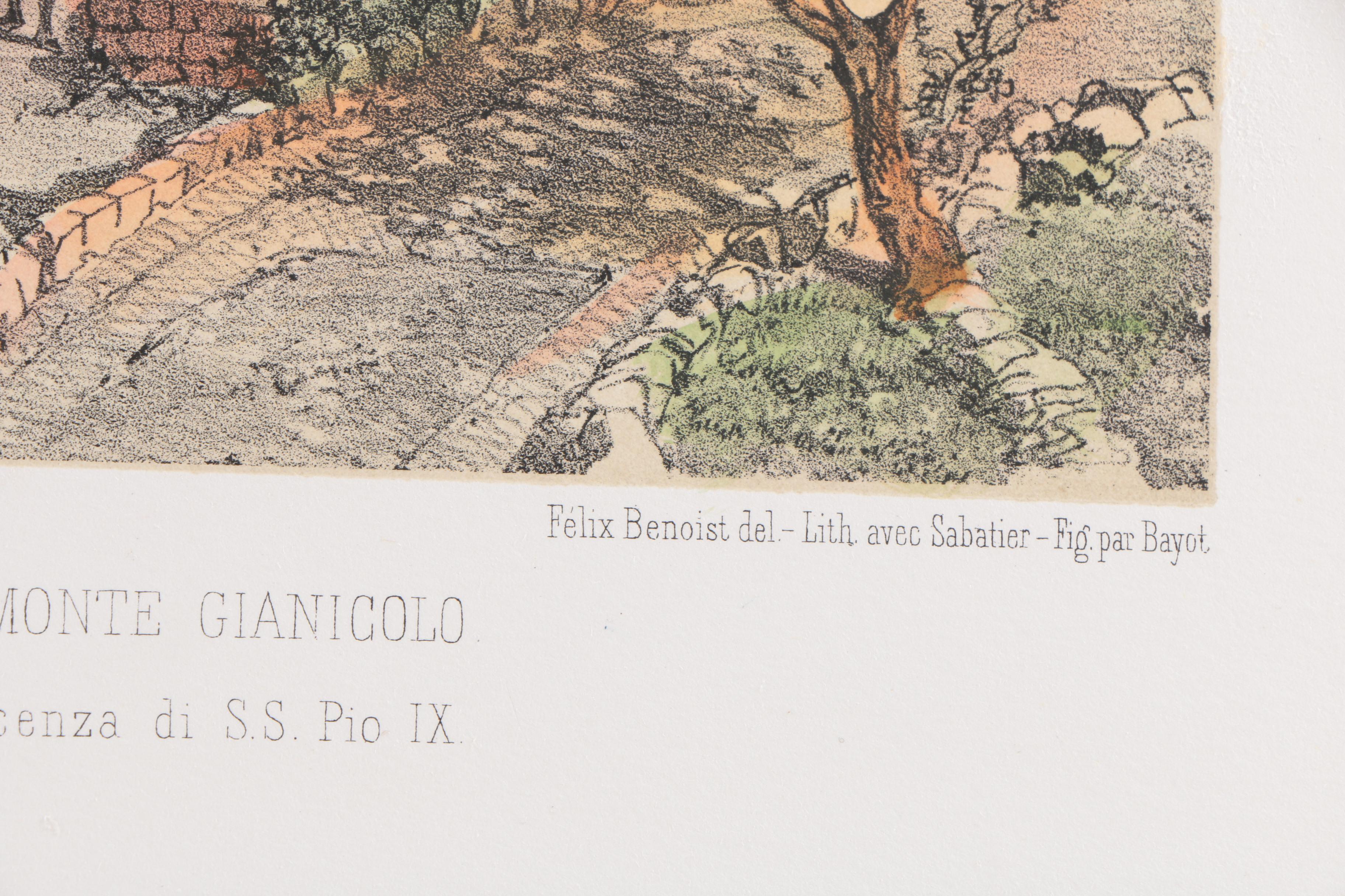 Hand Colored Lithograph on Paper "Rome-Vue Prise Du Mont Janicule"