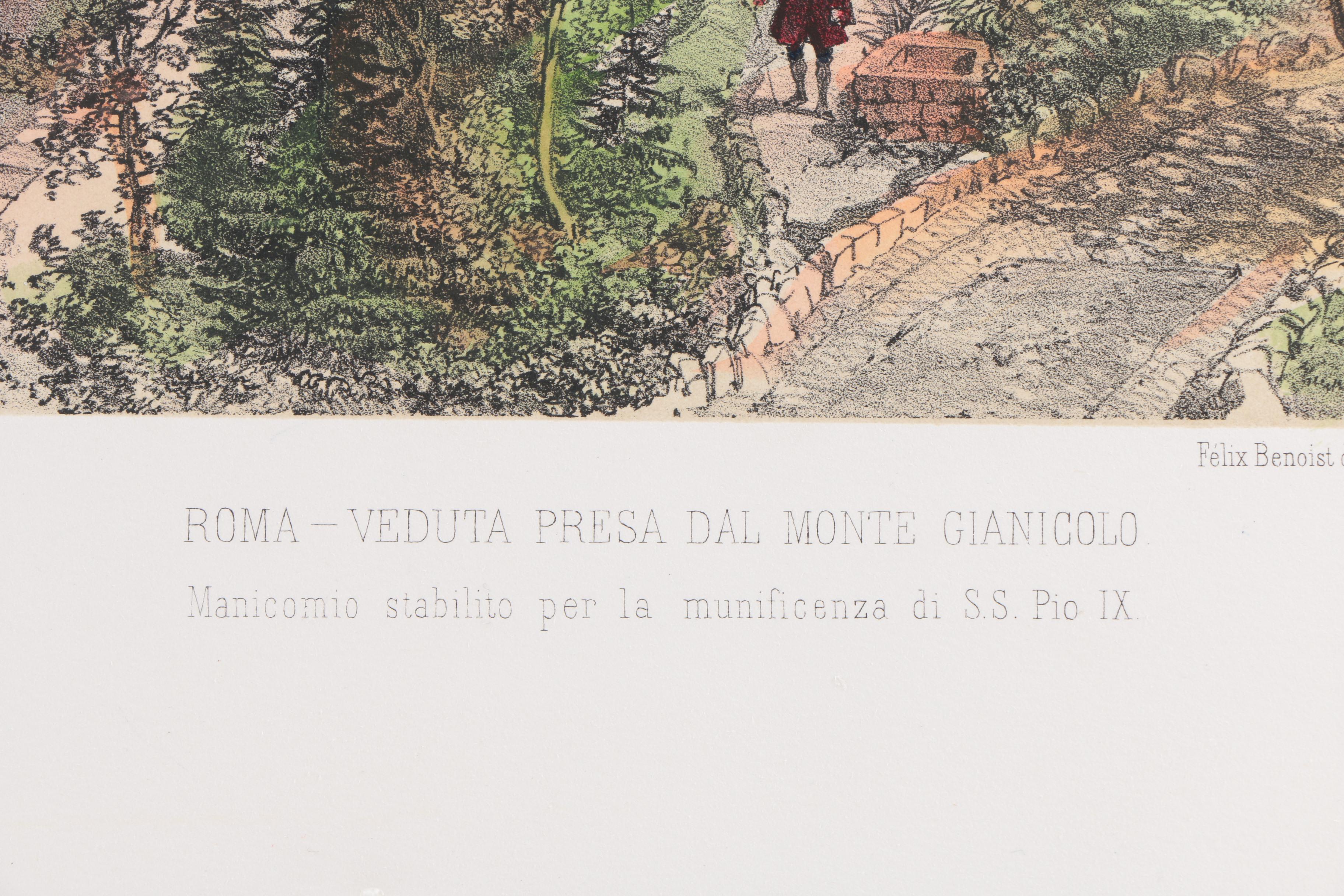 Hand Colored Lithograph on Paper "Rome-Vue Prise Du Mont Janicule"