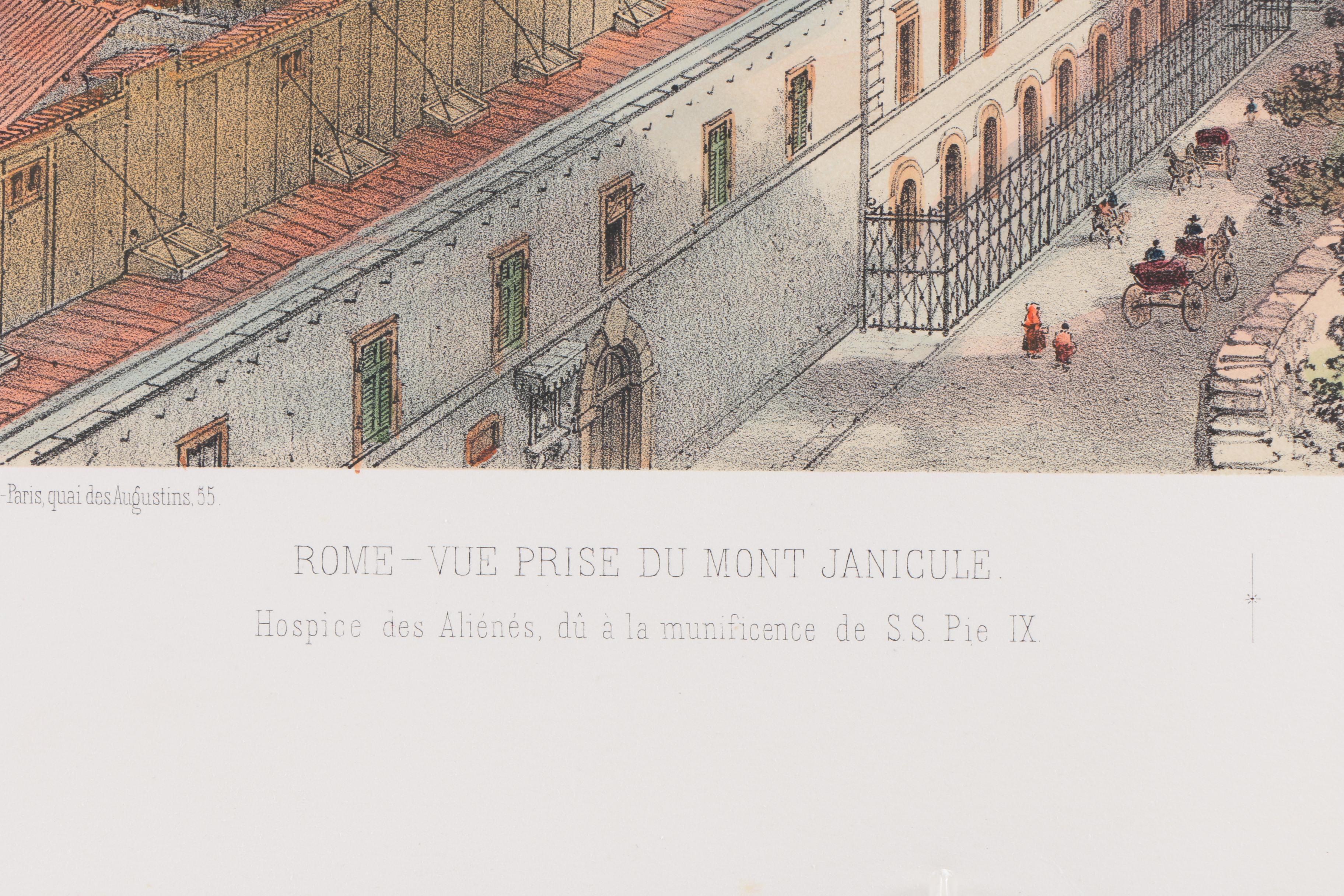 Hand Colored Lithograph on Paper "Rome-Vue Prise Du Mont Janicule"