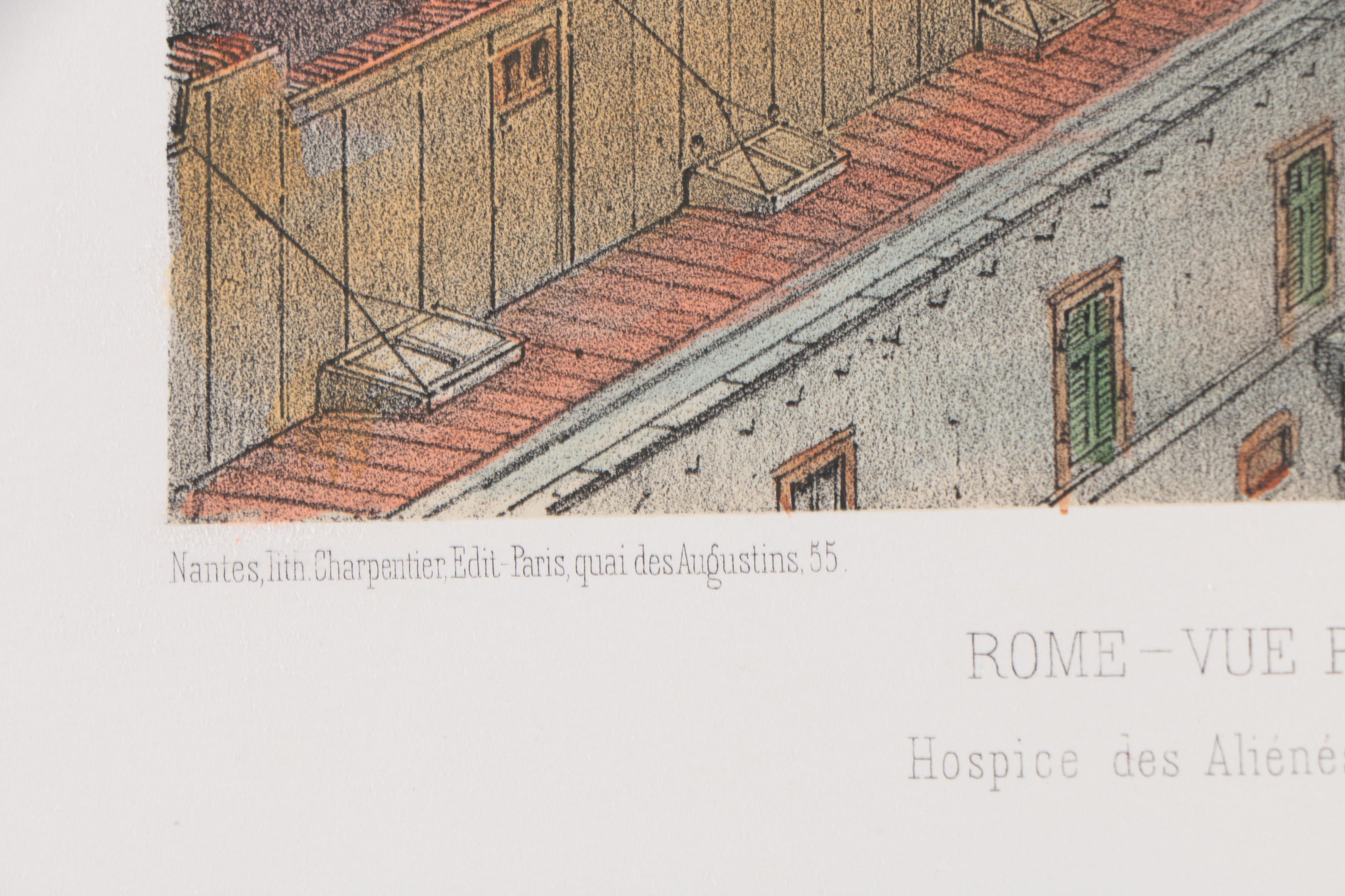Hand Colored Lithograph on Paper "Rome-Vue Prise Du Mont Janicule"