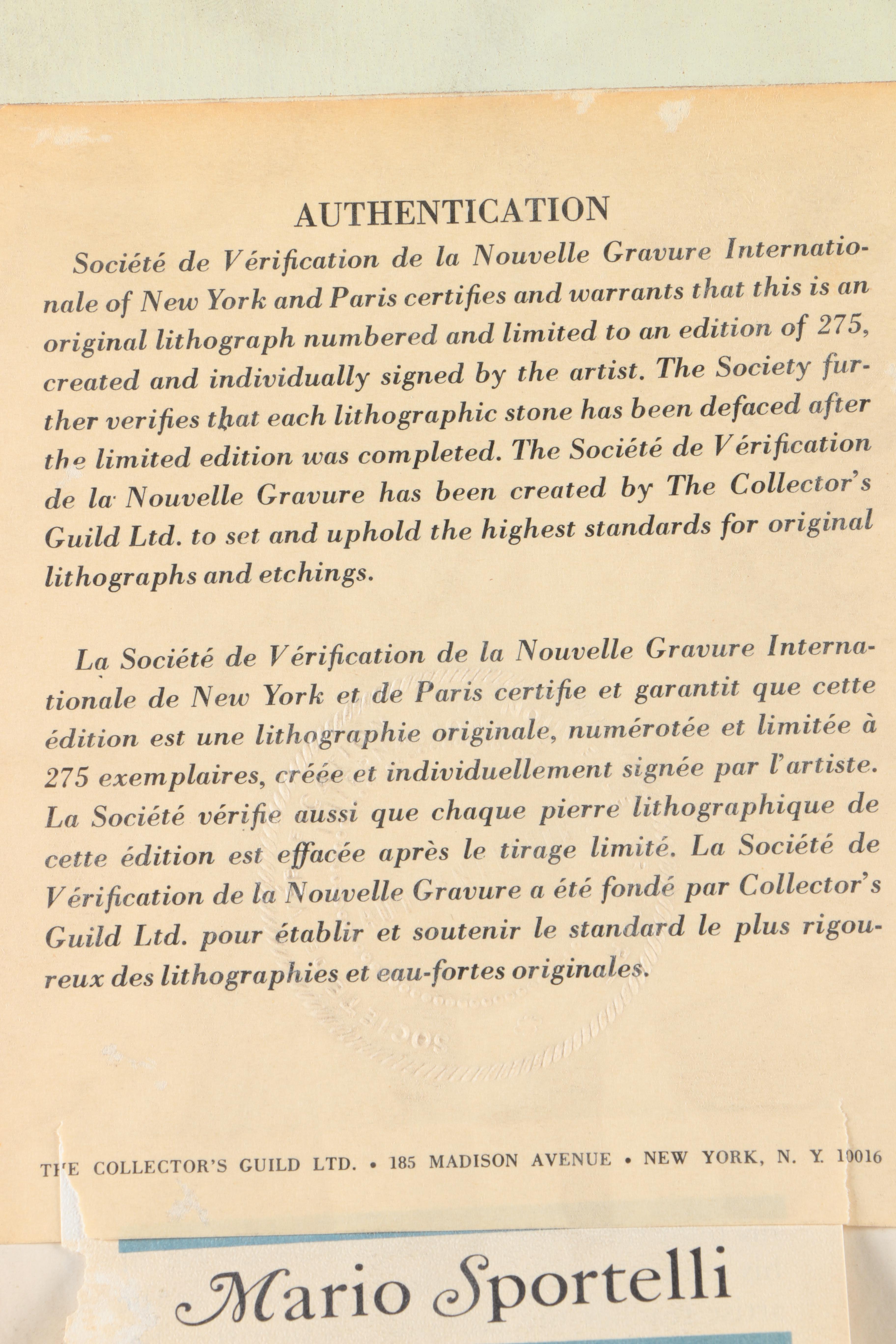 Mario Sportelli Limited Edition Lithograph of a Lake