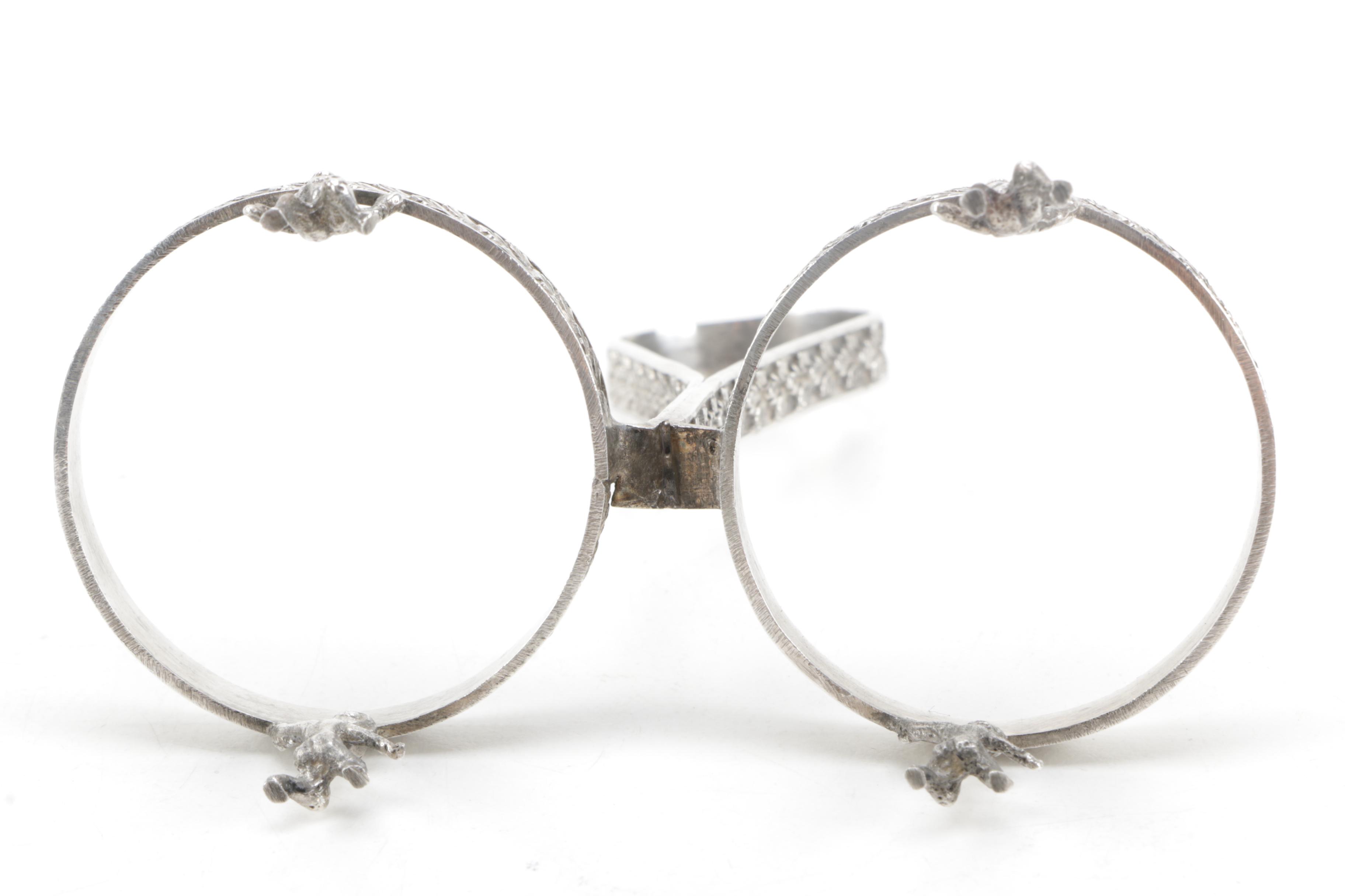 800 Silver Salt Cellar with Cobalt Blue Glass Bowls and Sterling Salt Spoons