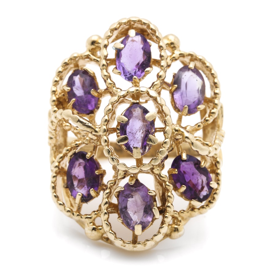 14K Yellow Gold Amethyst Cocktail Ring