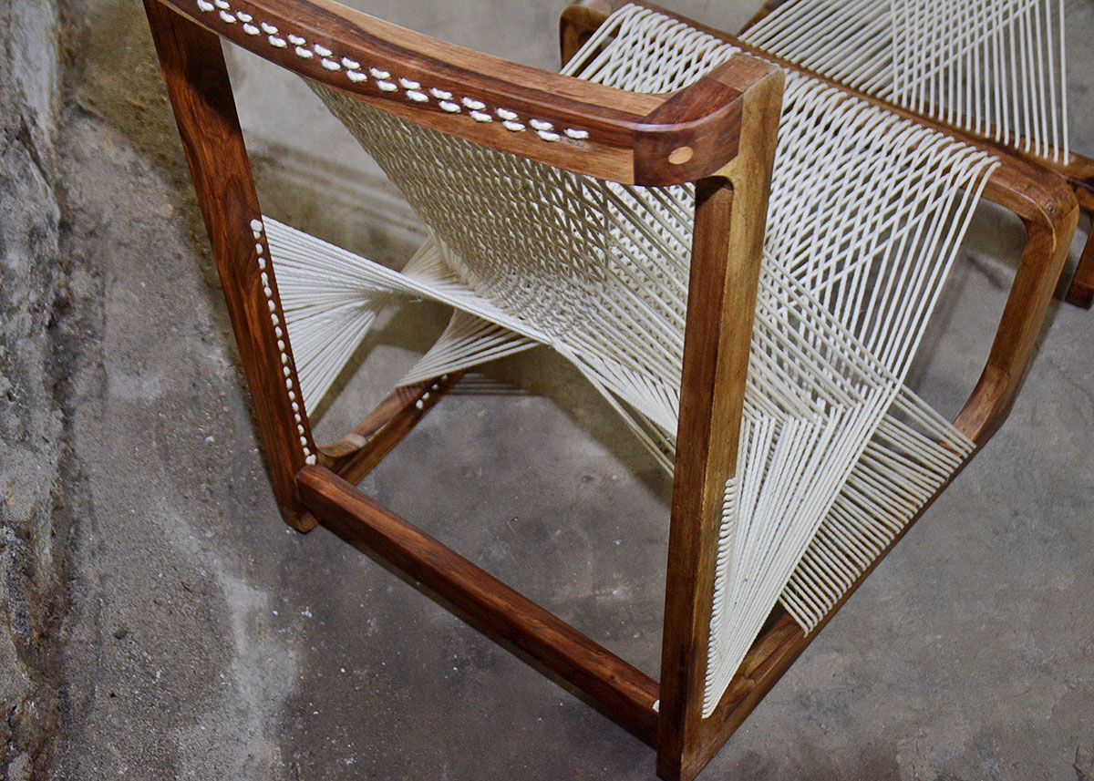 Danish Modern Style String Chair with Footrest