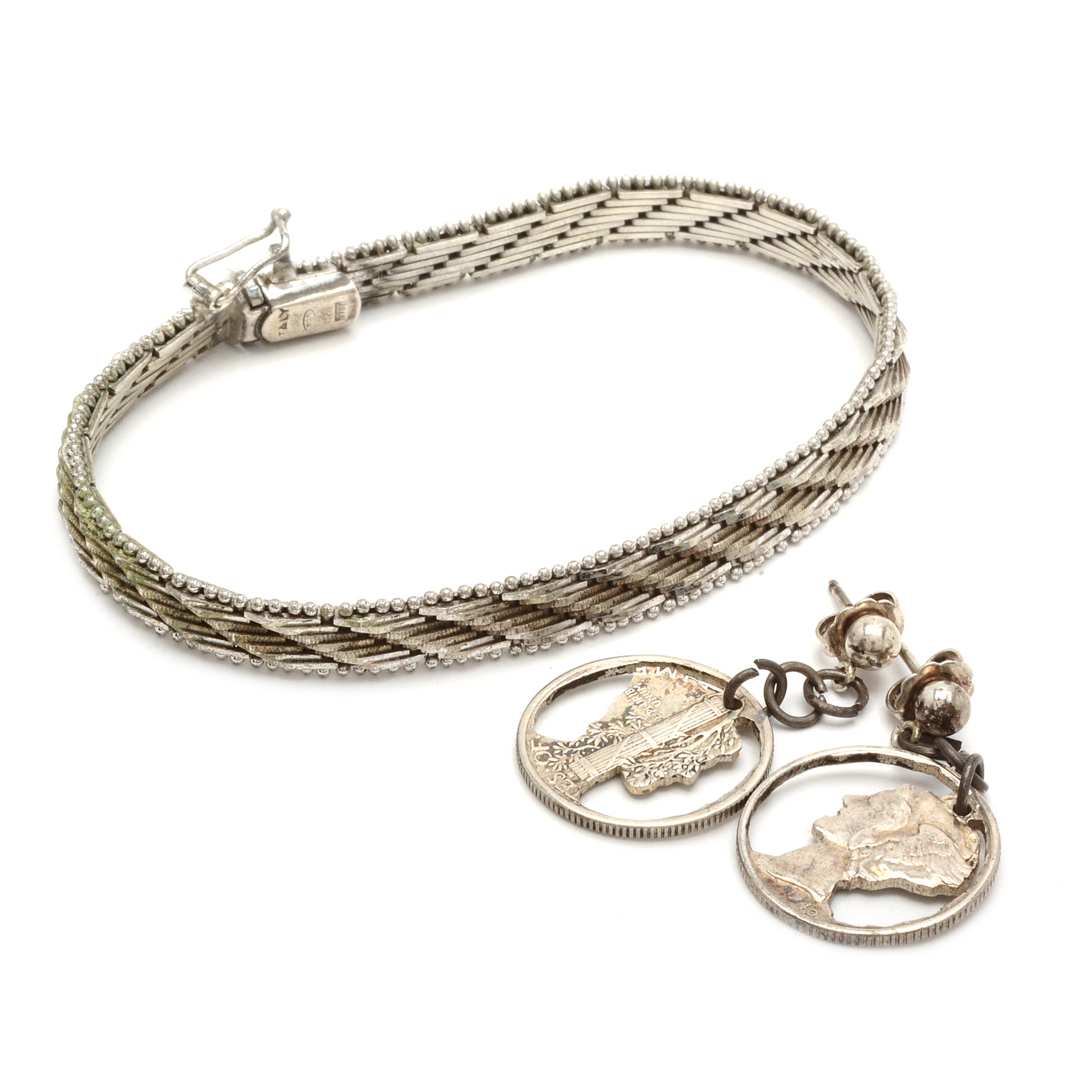 Vintage Vior Sterling Silver Bracelet and Mercury Dime Earrings