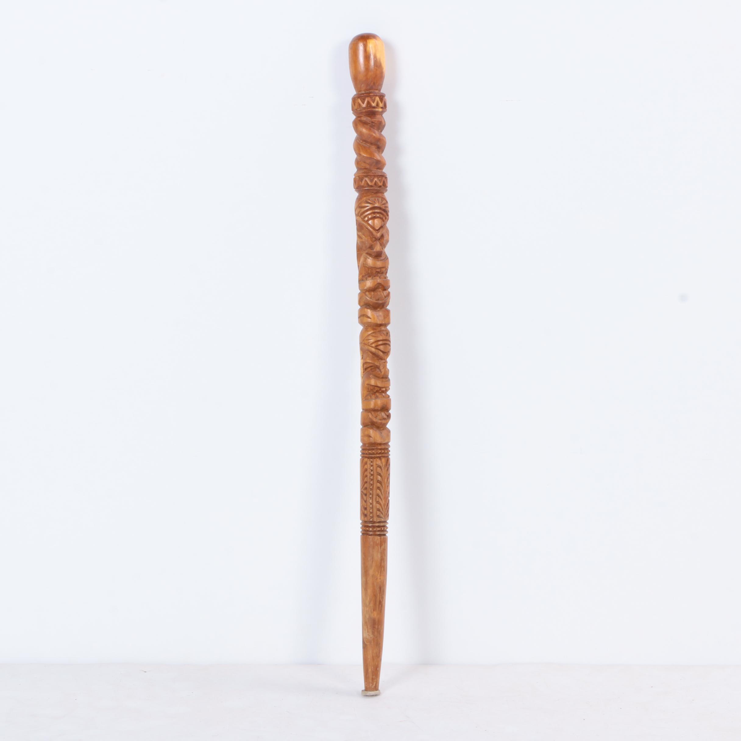 J.M.A. J. Carved Polynesian-Style Wooden Staff