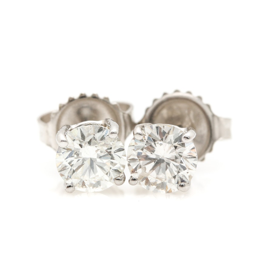 14K White Gold 1.10 CTW Diamond Earrings