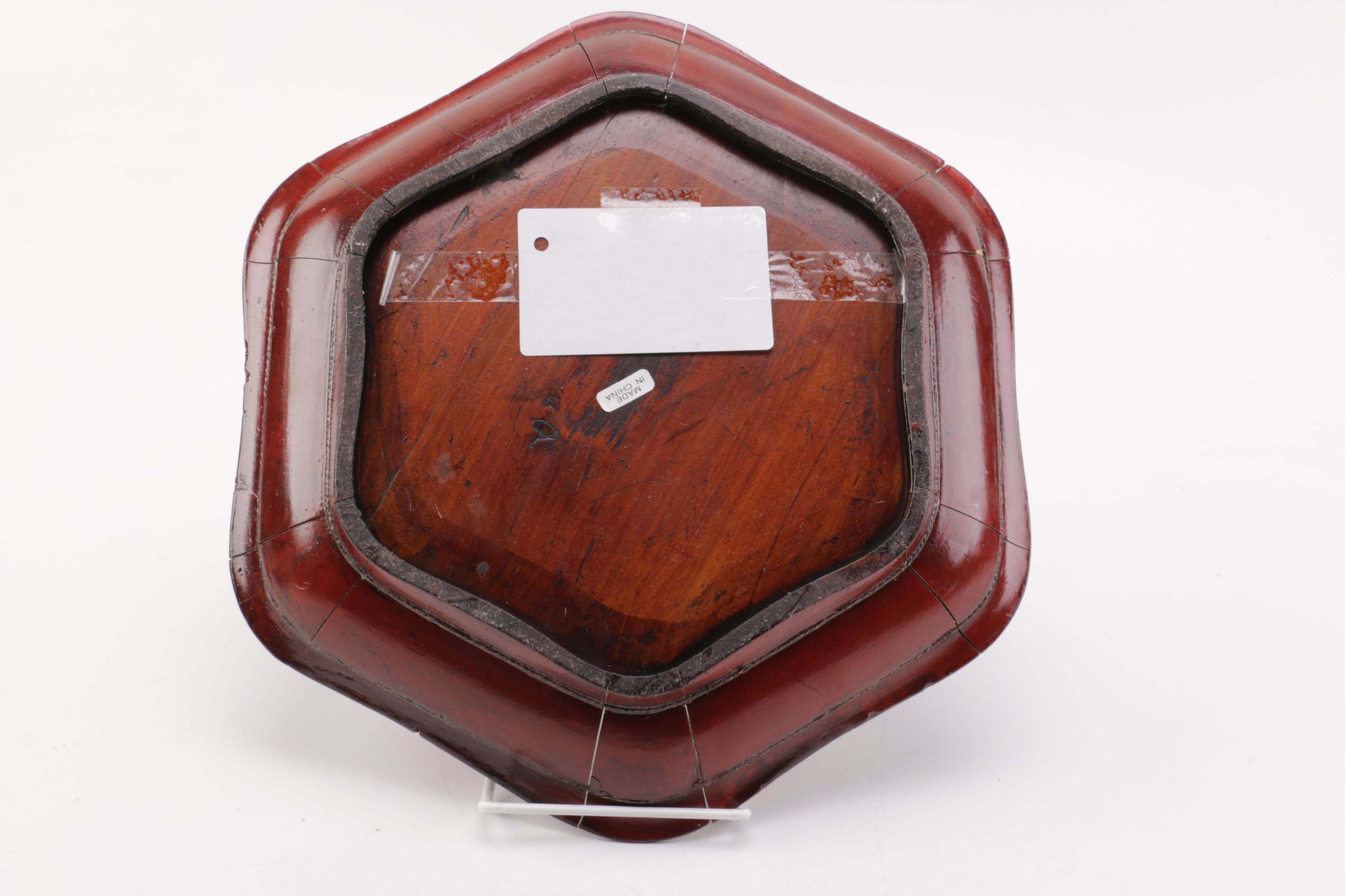 Vintage Hand-Made Linhai Chinese Hexagon Wood Plate