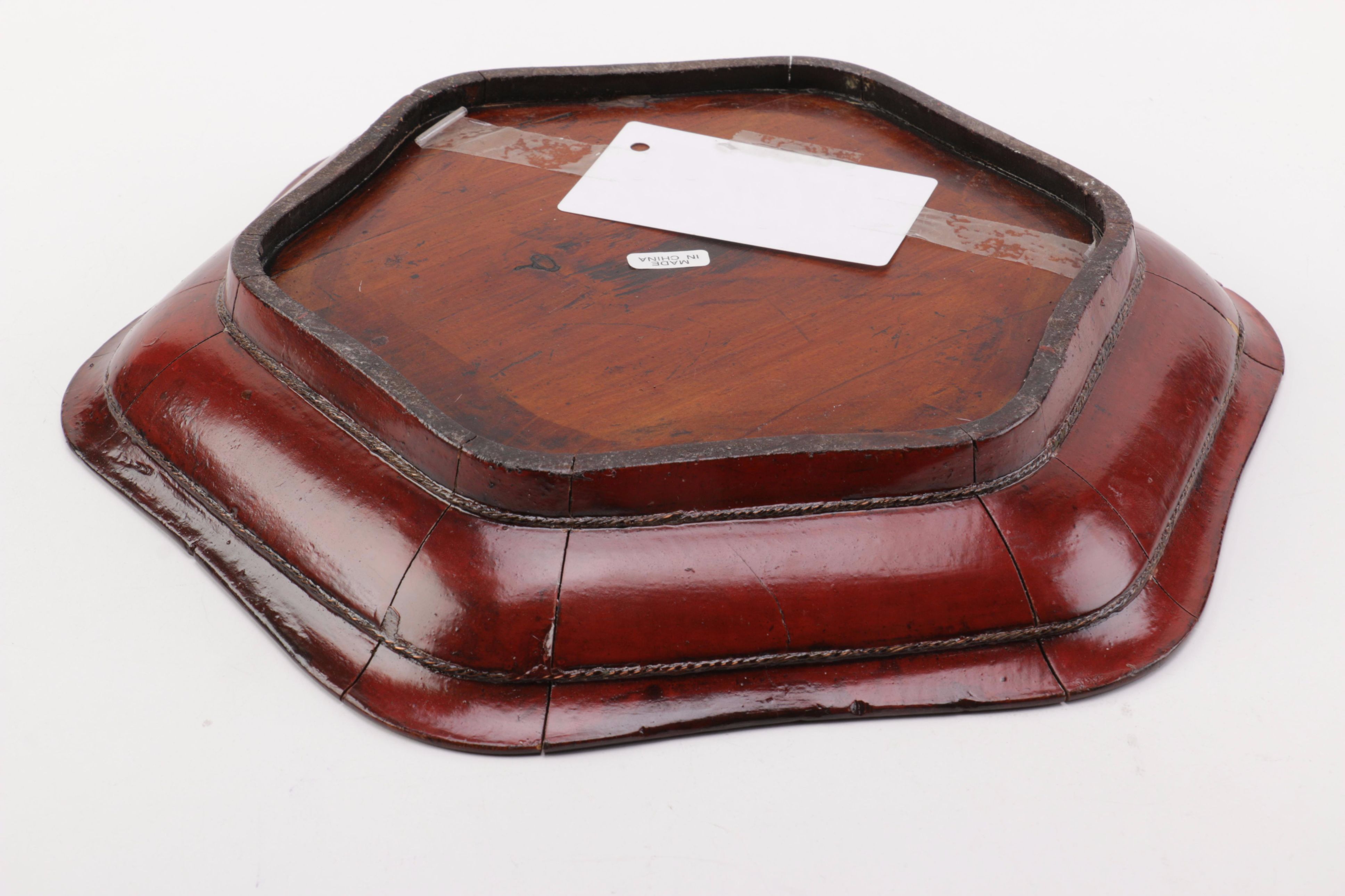 Vintage Hand-Made Linhai Chinese Hexagon Wood Plate