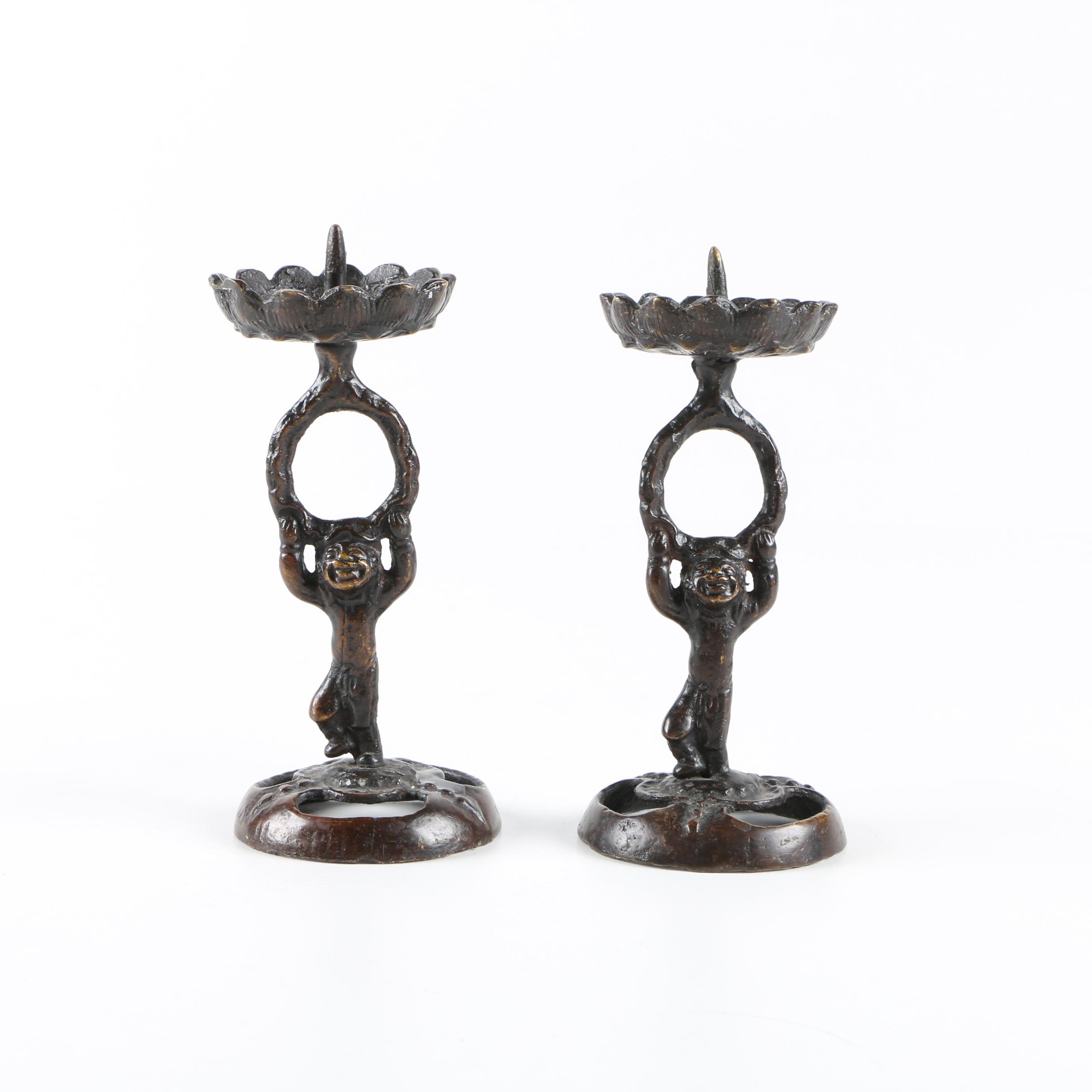Pair of  Metal Figural Candle Holders
