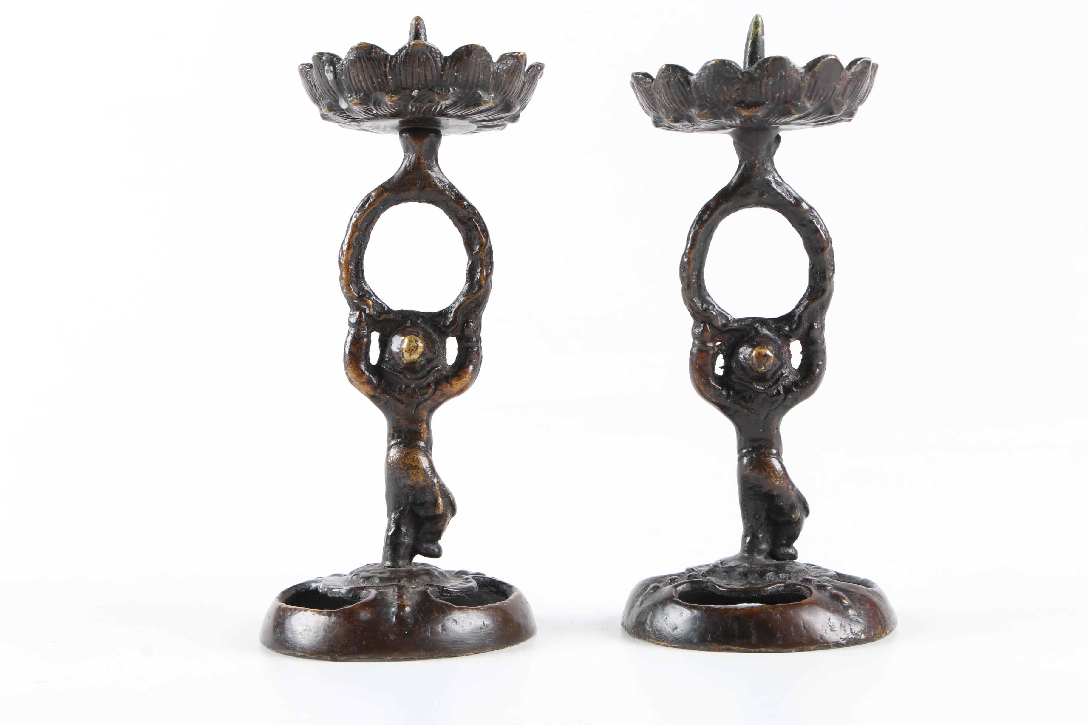 Pair of  Metal Figural Candle Holders