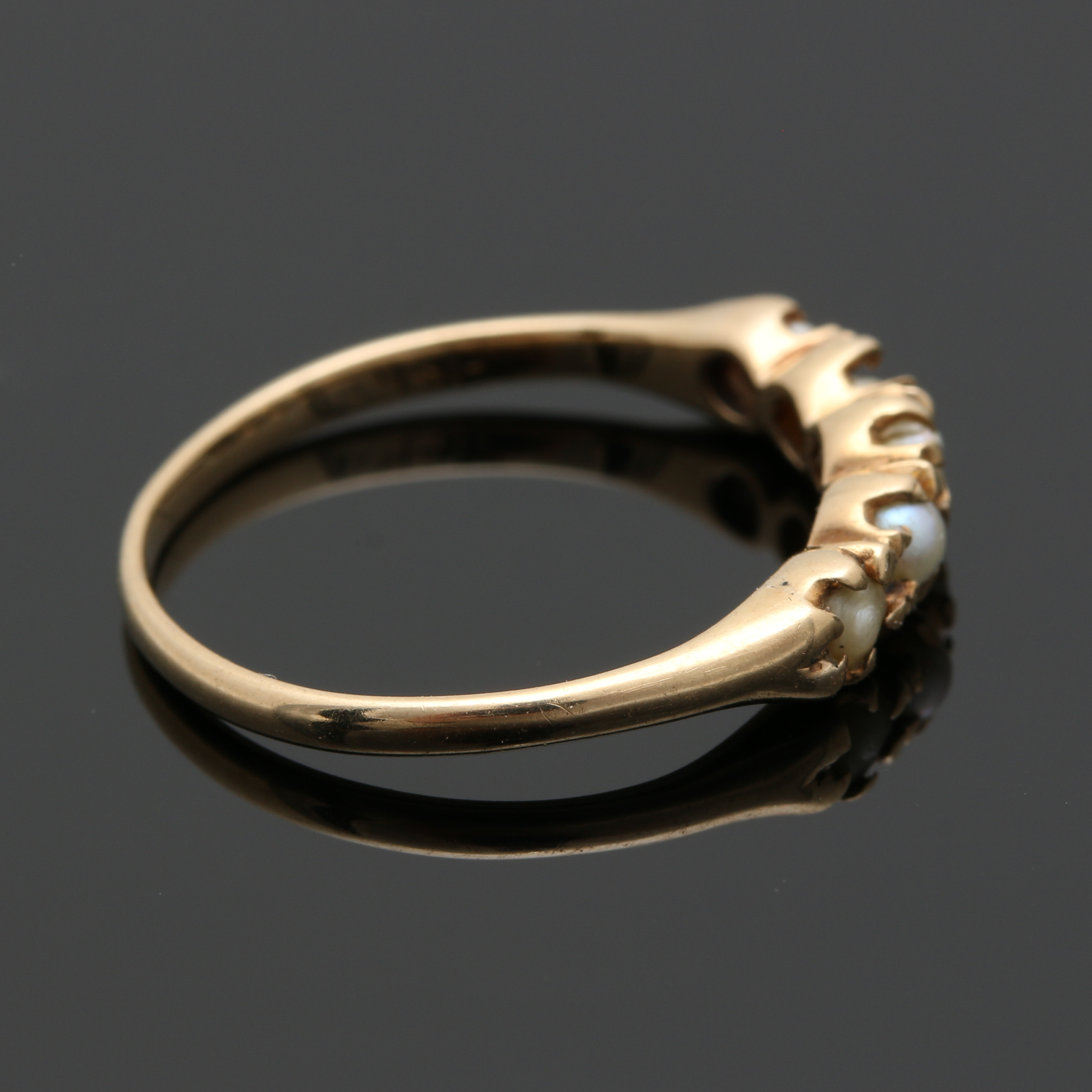 14K Yellow Gold Seed Pearl Ring and Nephrite Heart Stud Earrings