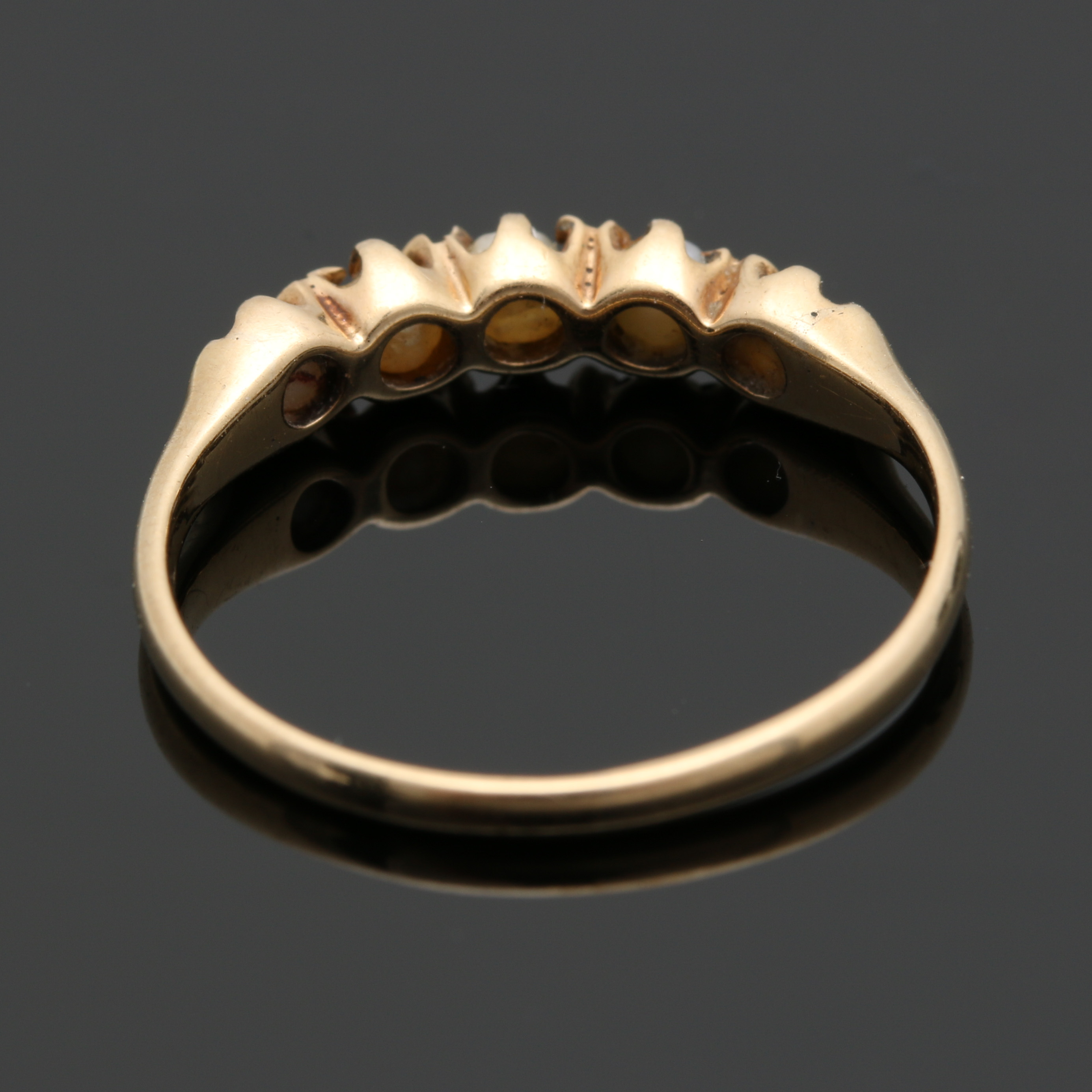 14K Yellow Gold Seed Pearl Ring and Nephrite Heart Stud Earrings