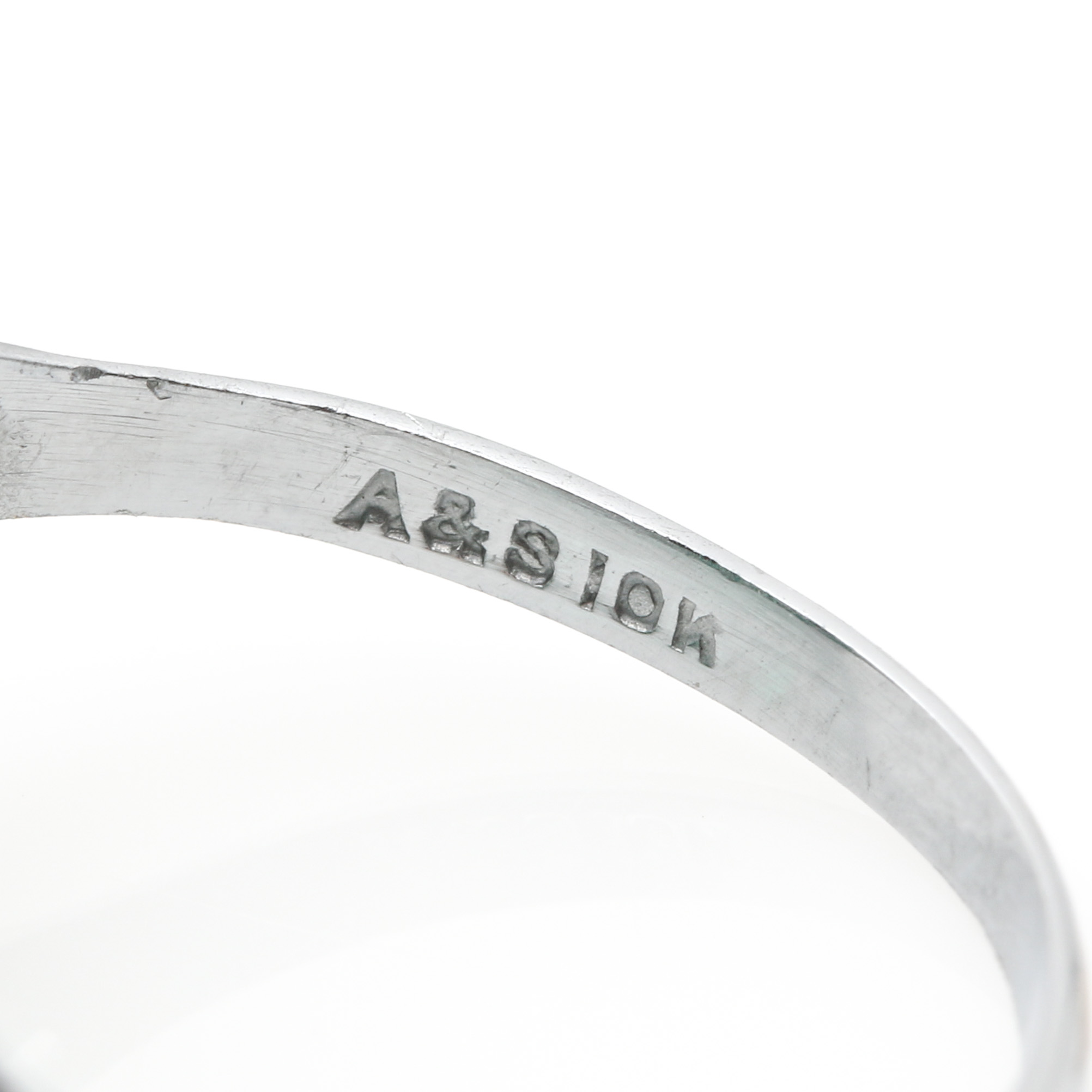 Vintage 10K White Gold Green Glass Ring With Rose and Yellow Gold Accents