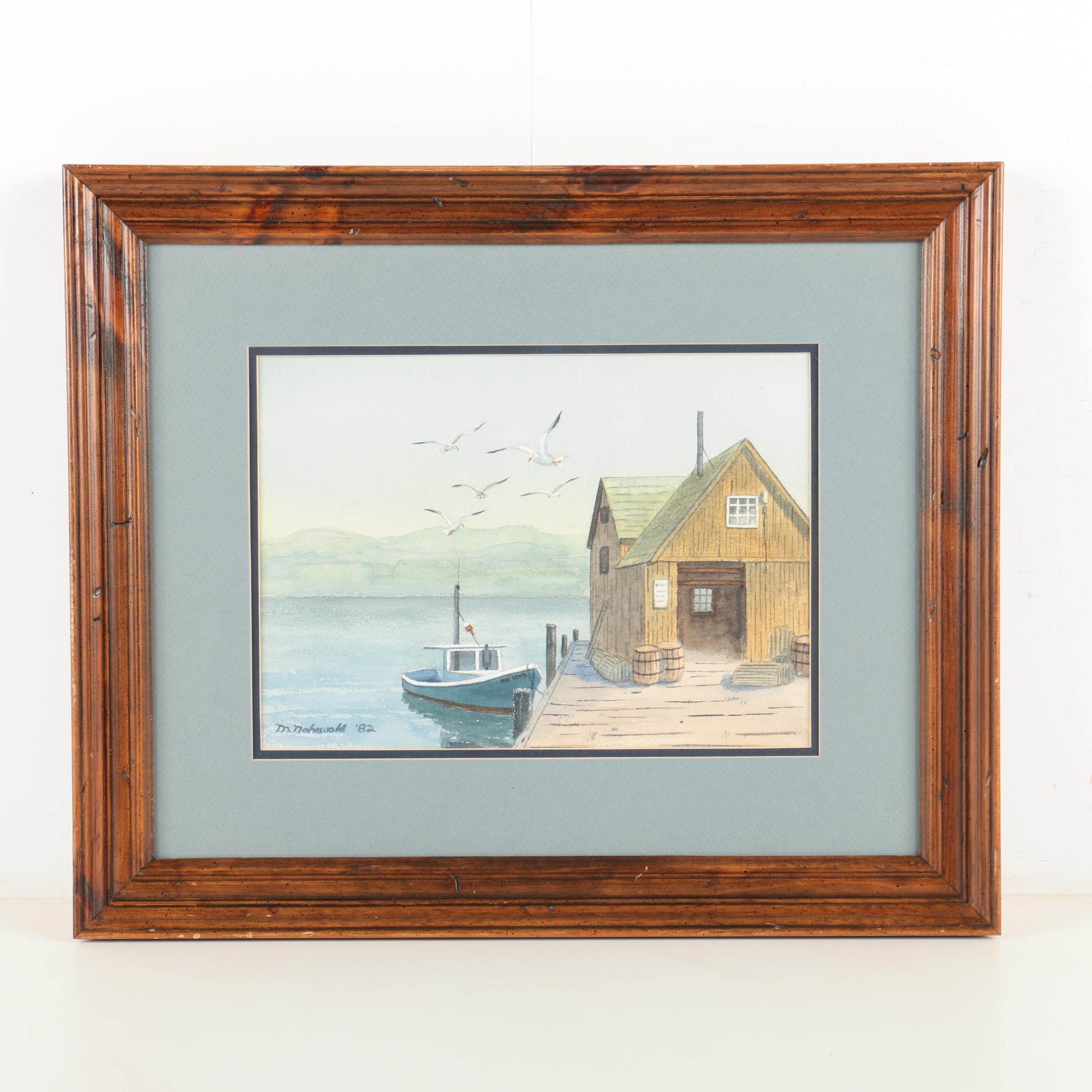 M. Nohrwold Watercolor on Paper of a Dock Scene