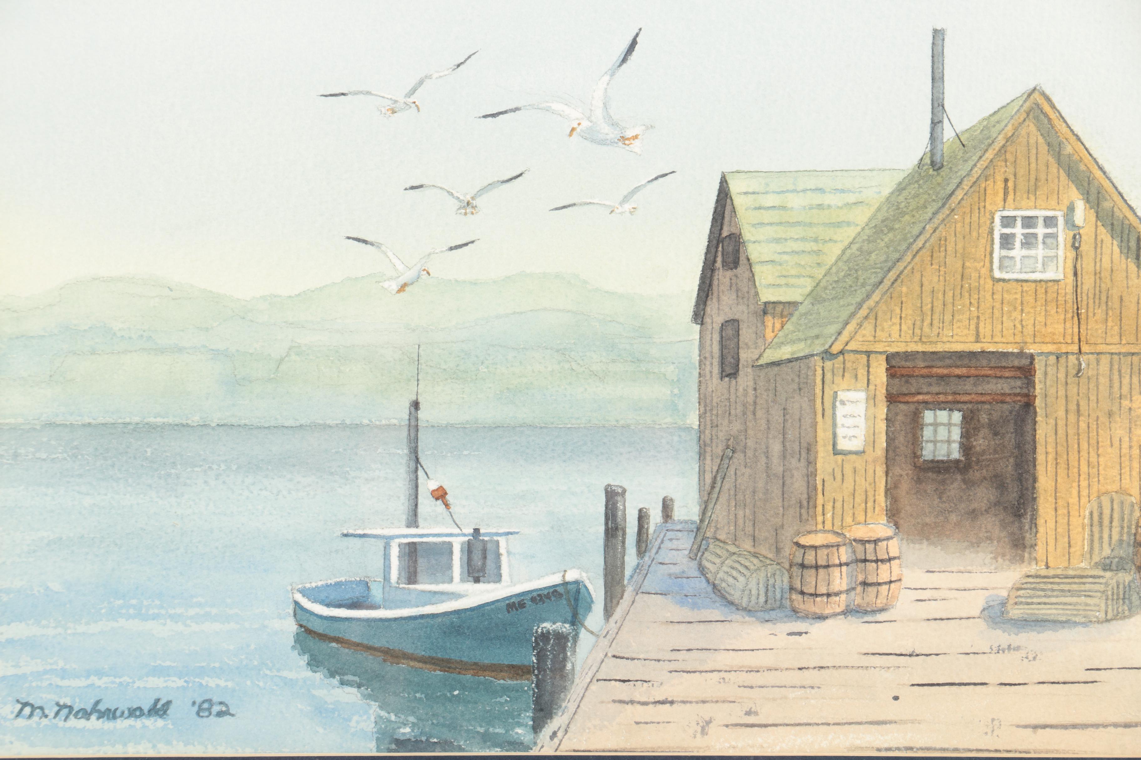 M. Nohrwold Watercolor on Paper of a Dock Scene