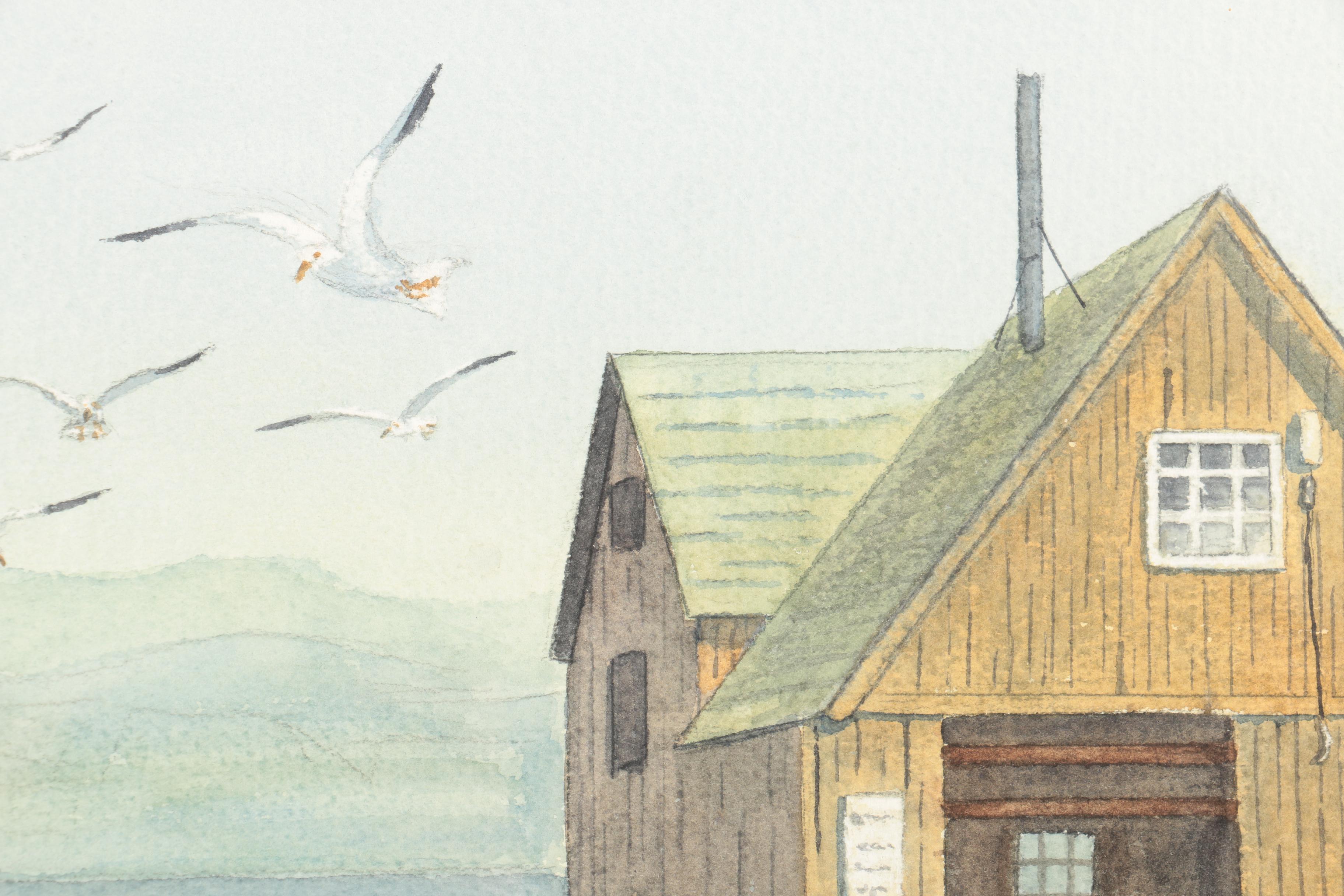 M. Nohrwold Watercolor on Paper of a Dock Scene