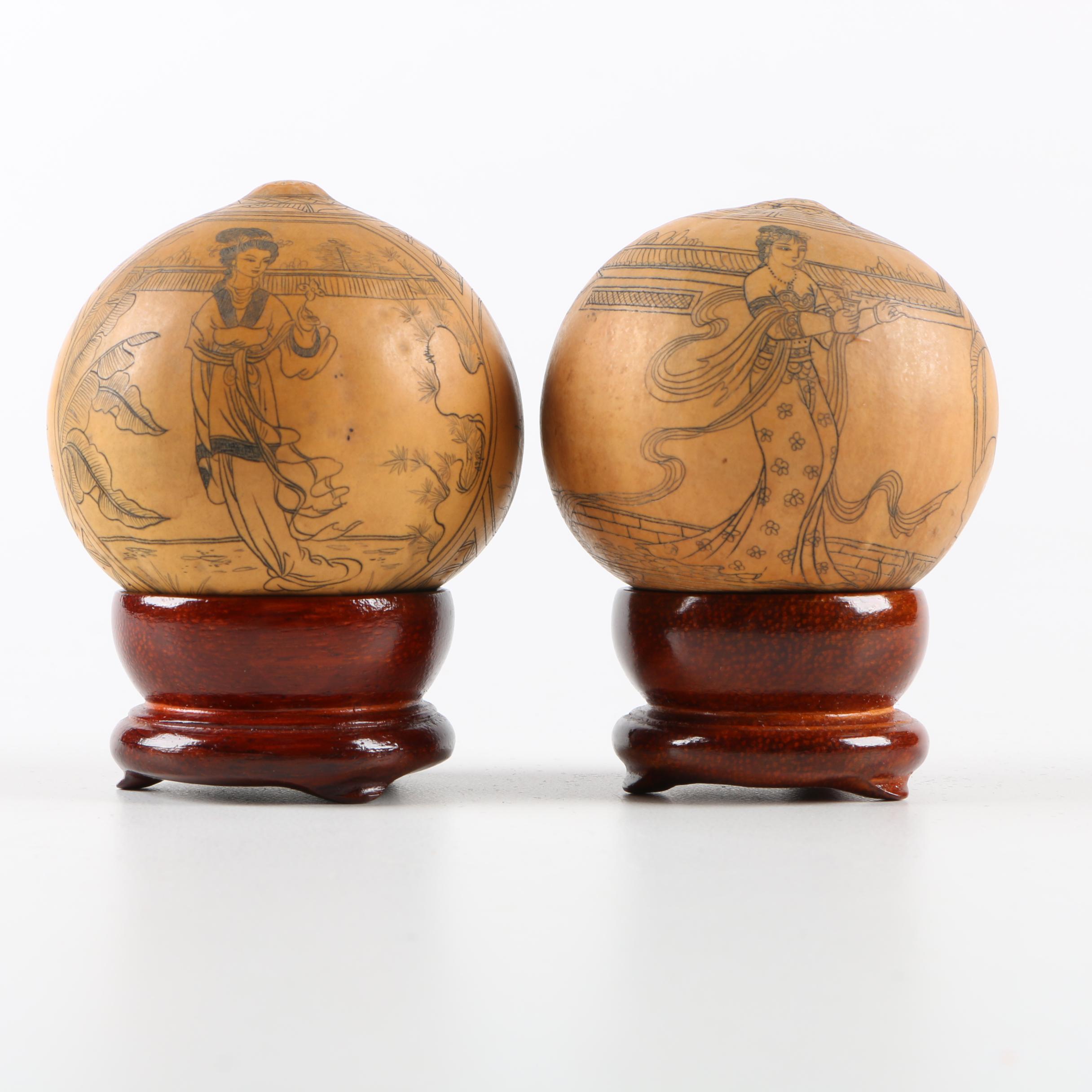 Pair of Etched Gourds