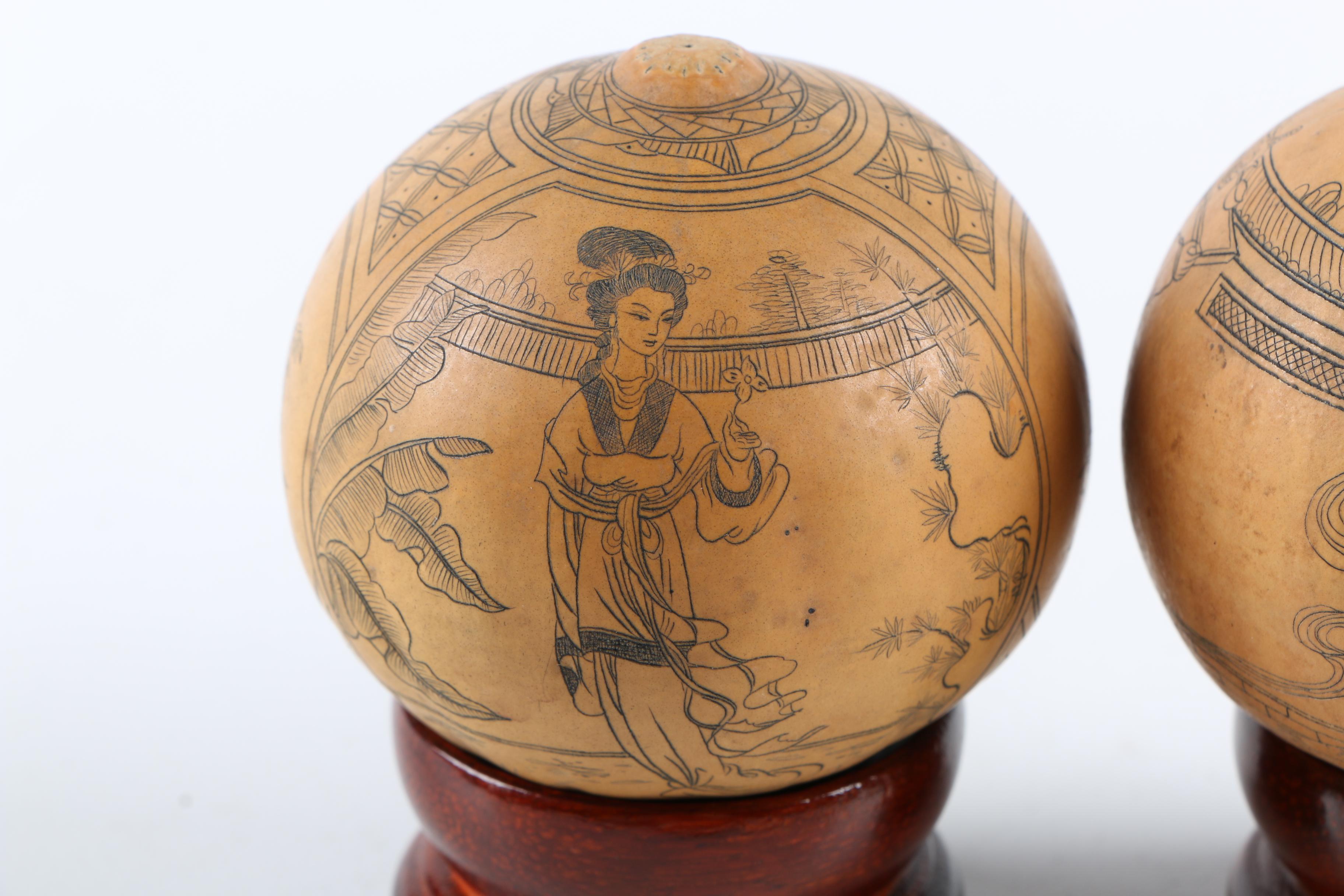 Pair of Etched Gourds