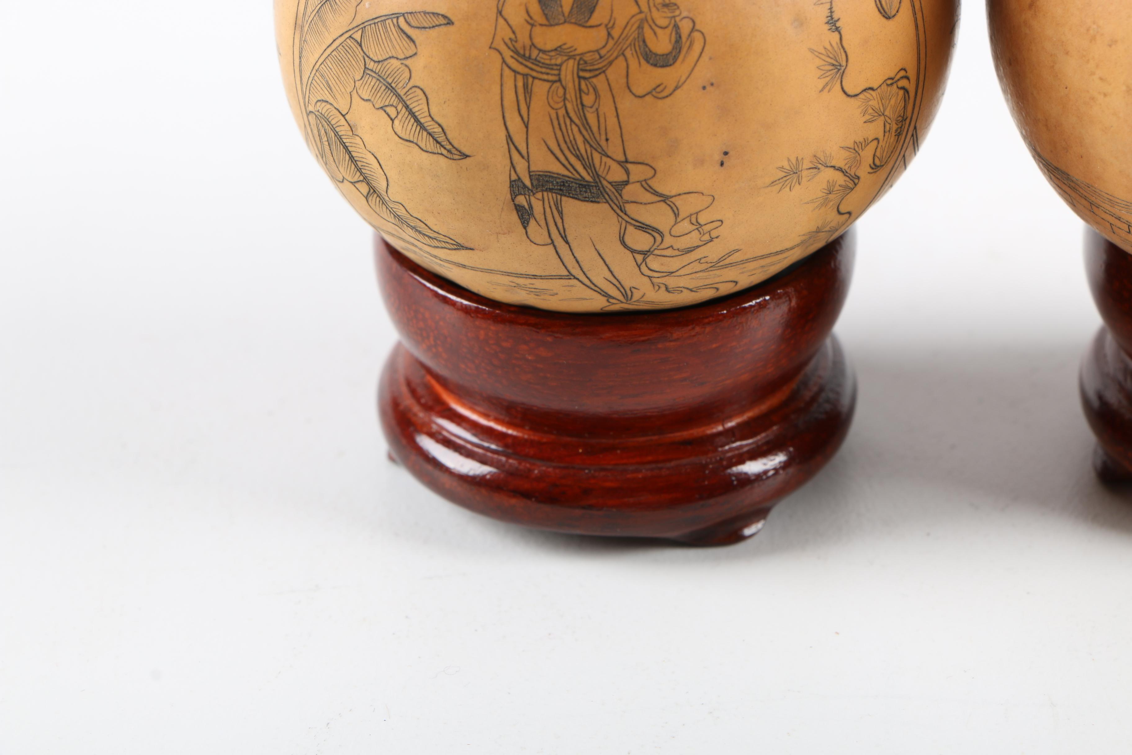 Pair of Etched Gourds