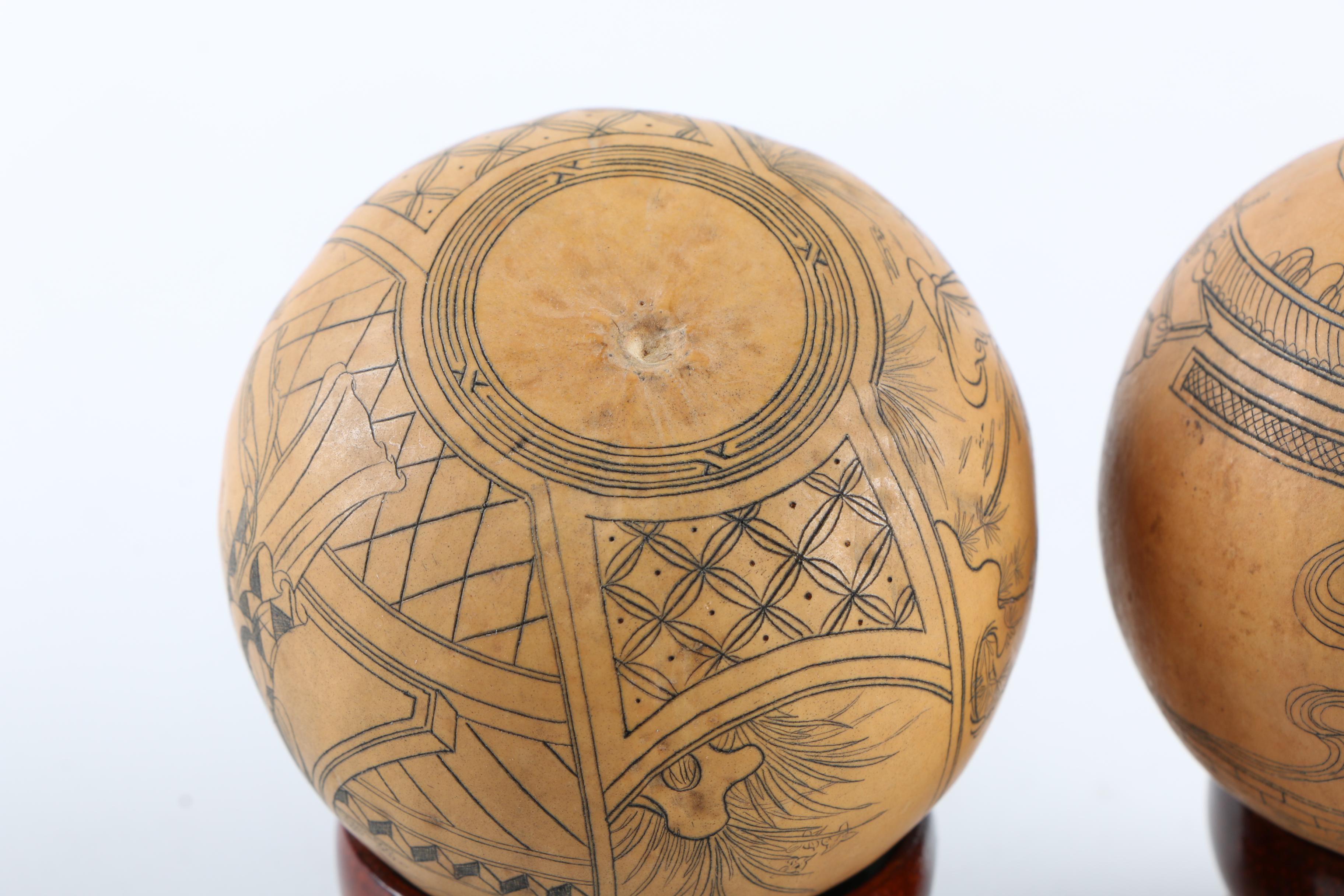 Pair of Etched Gourds