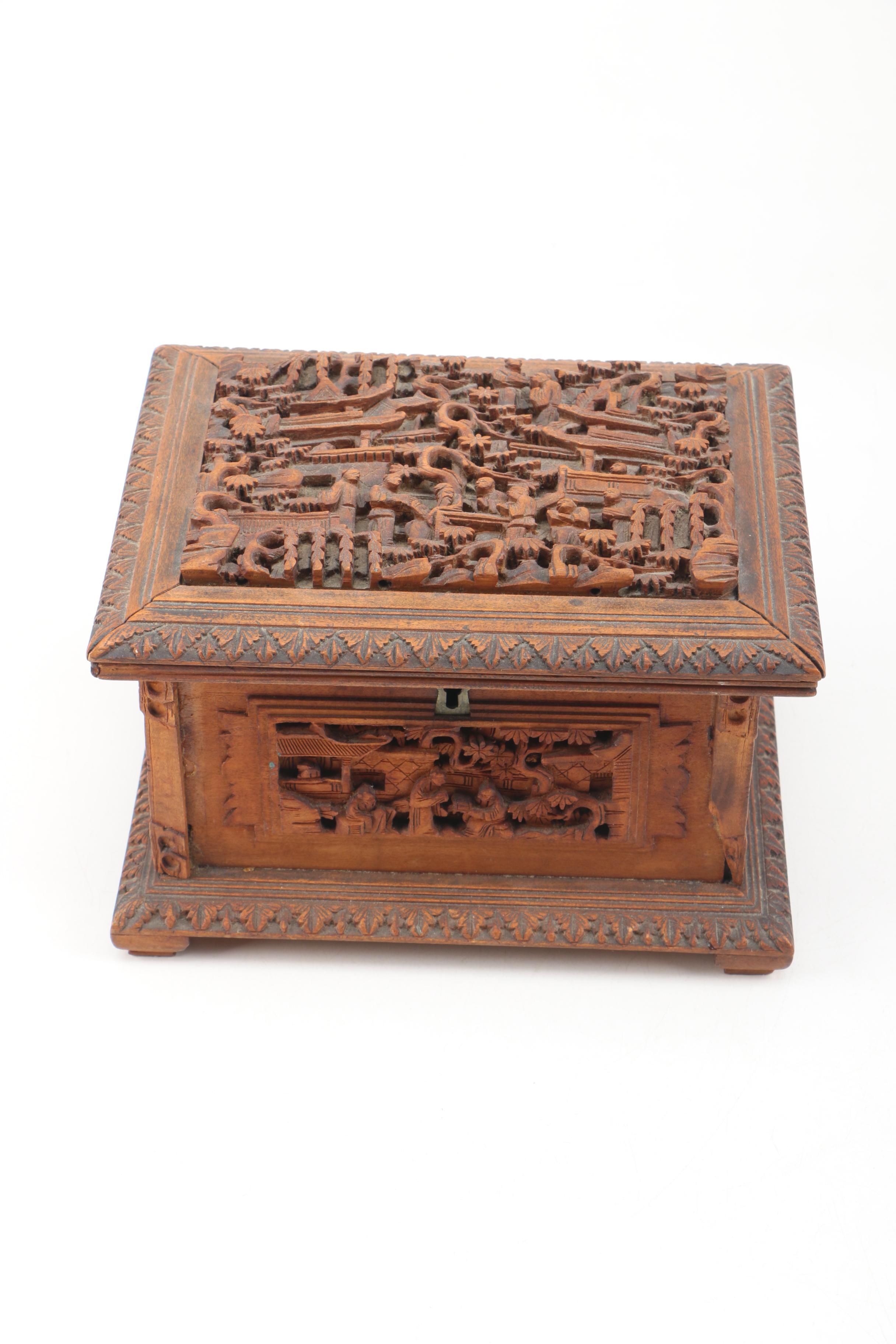 Vintage Chinese Carved Jewelry Box