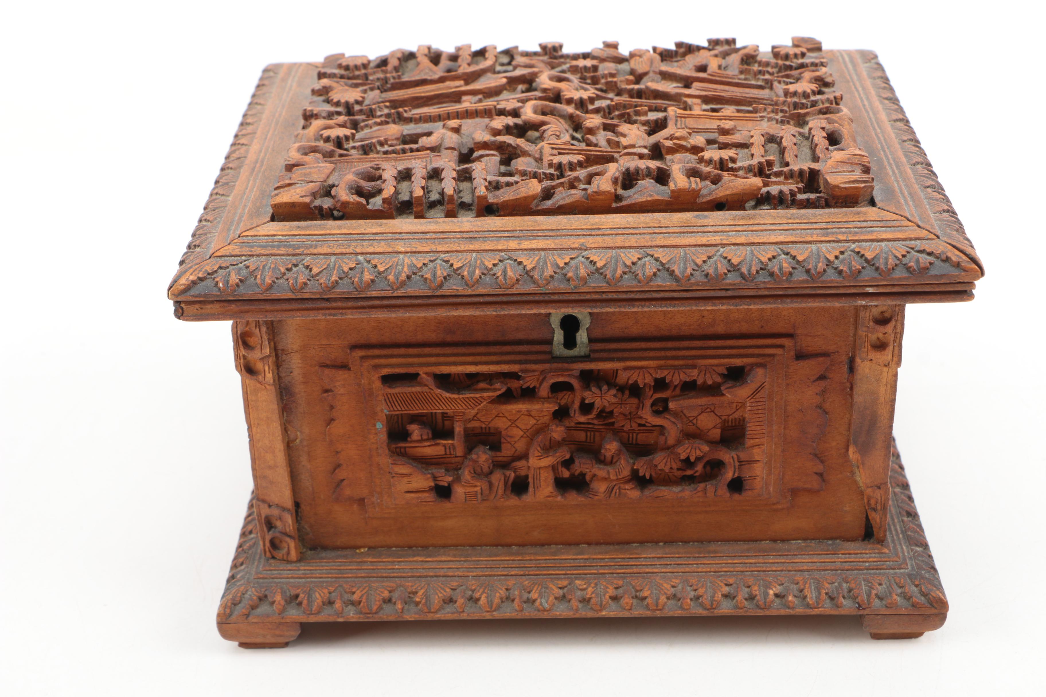 Vintage Chinese Carved Jewelry Box