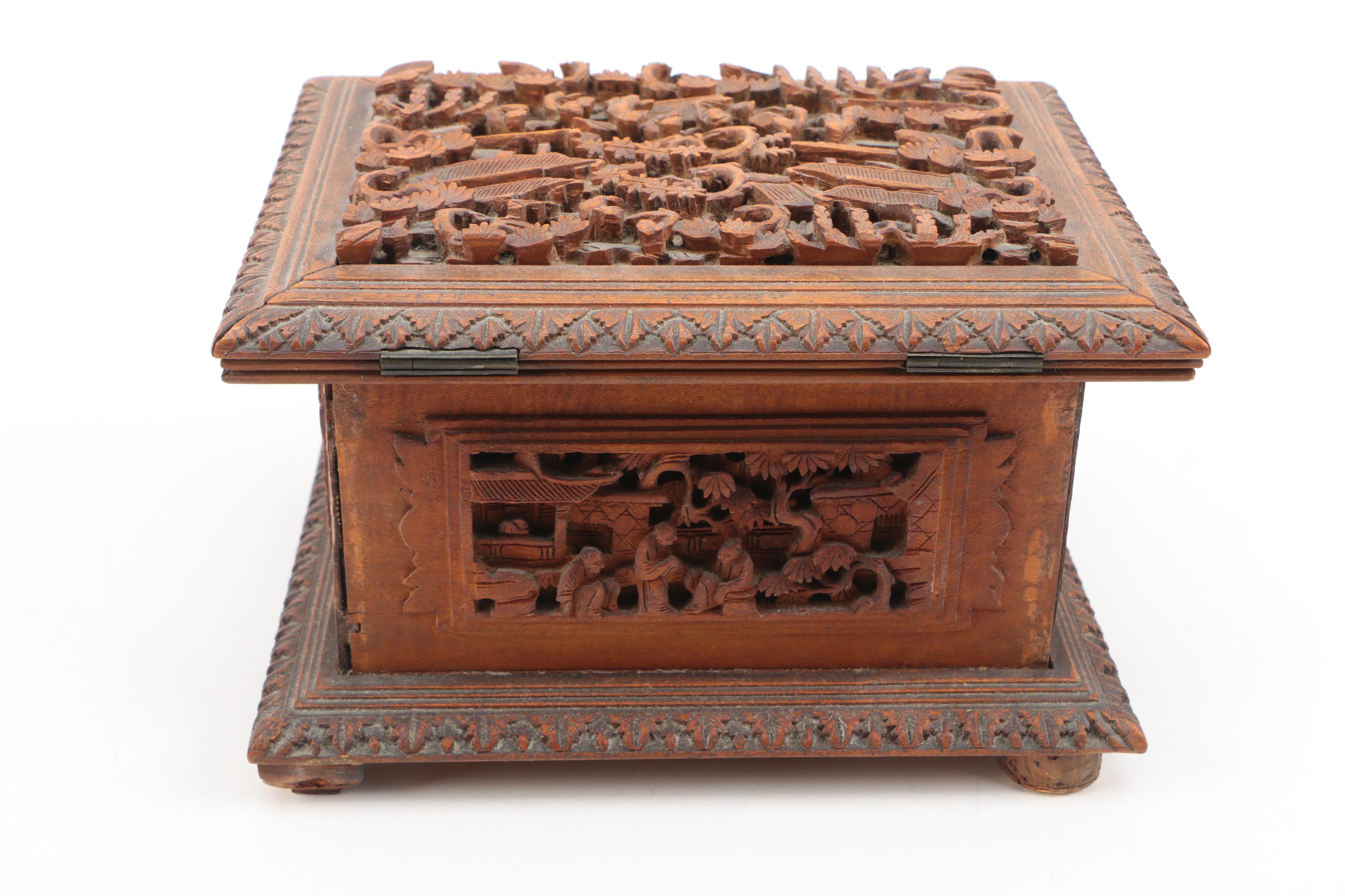 Vintage Chinese Carved Jewelry Box