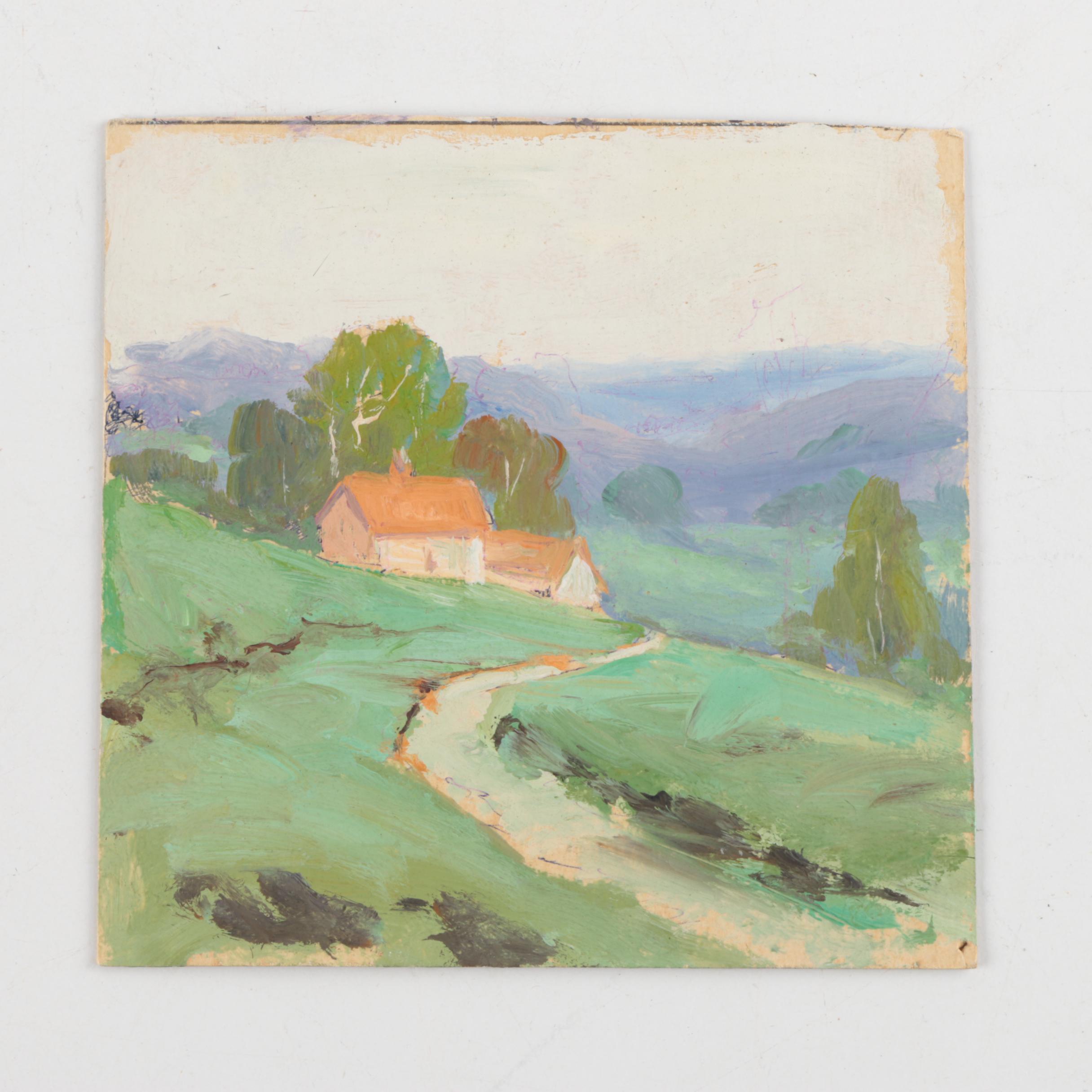 Attributed to William A. Eyden Jr. Landscape Painting on Board