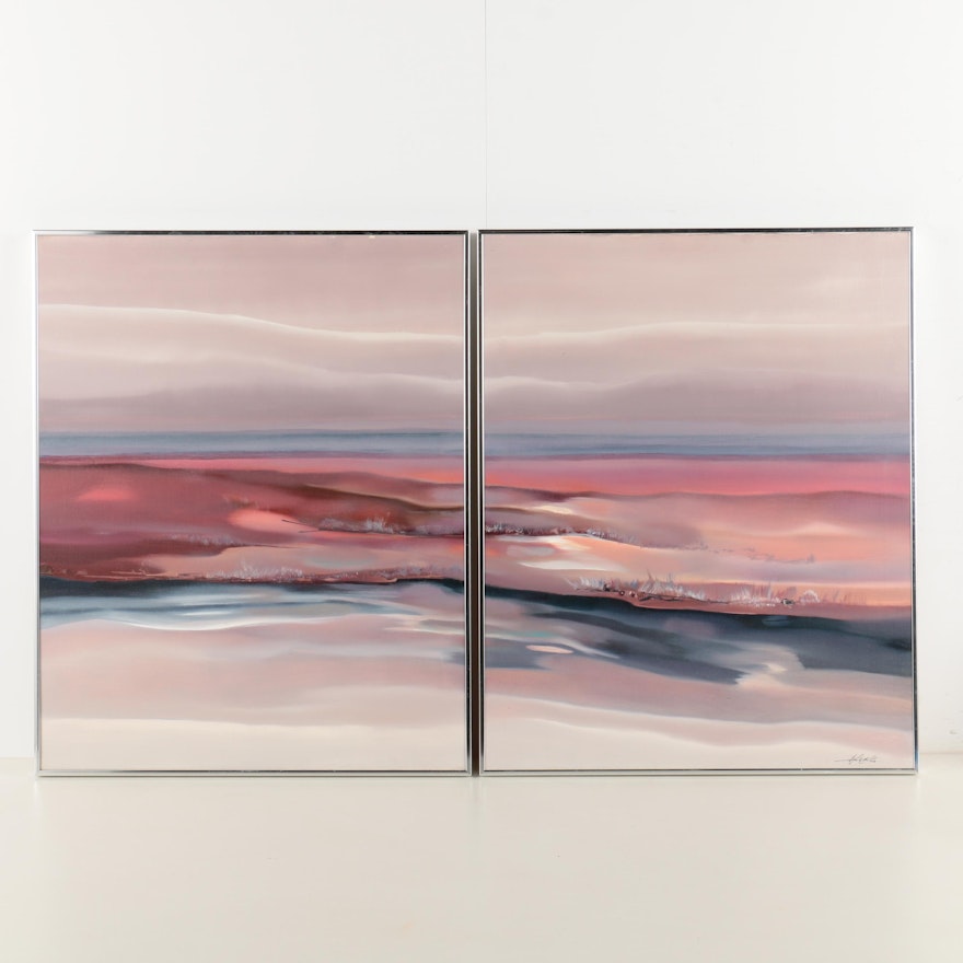Oil Painting on Canvas Diptych of Seashore