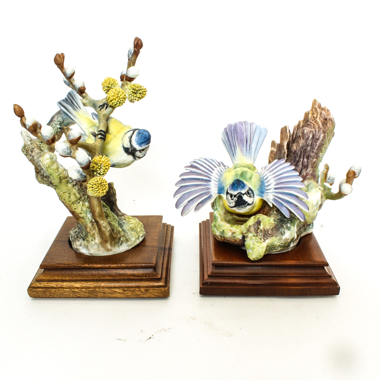 Pair Dorothy Doughty for Royal Worcester Blue Tit Bird Figurines
