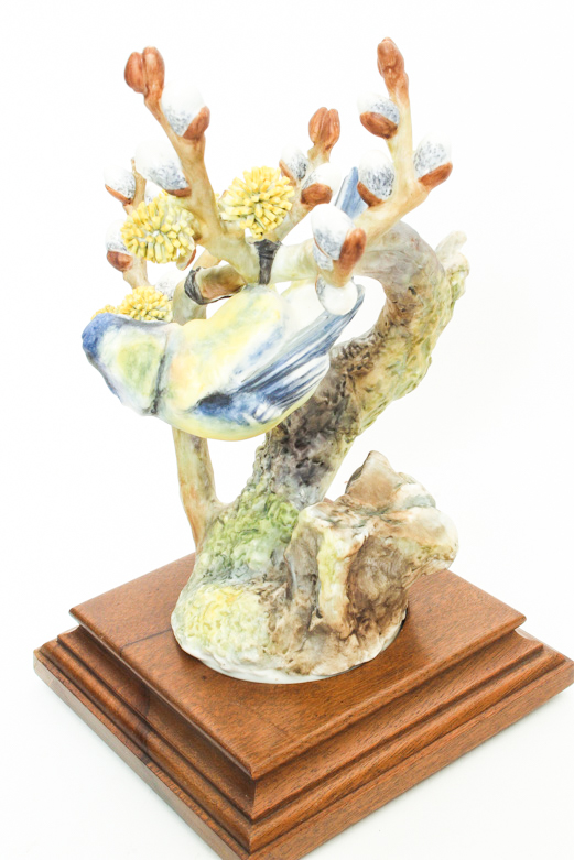 Pair Dorothy Doughty for Royal Worcester Blue Tit Bird Figurines