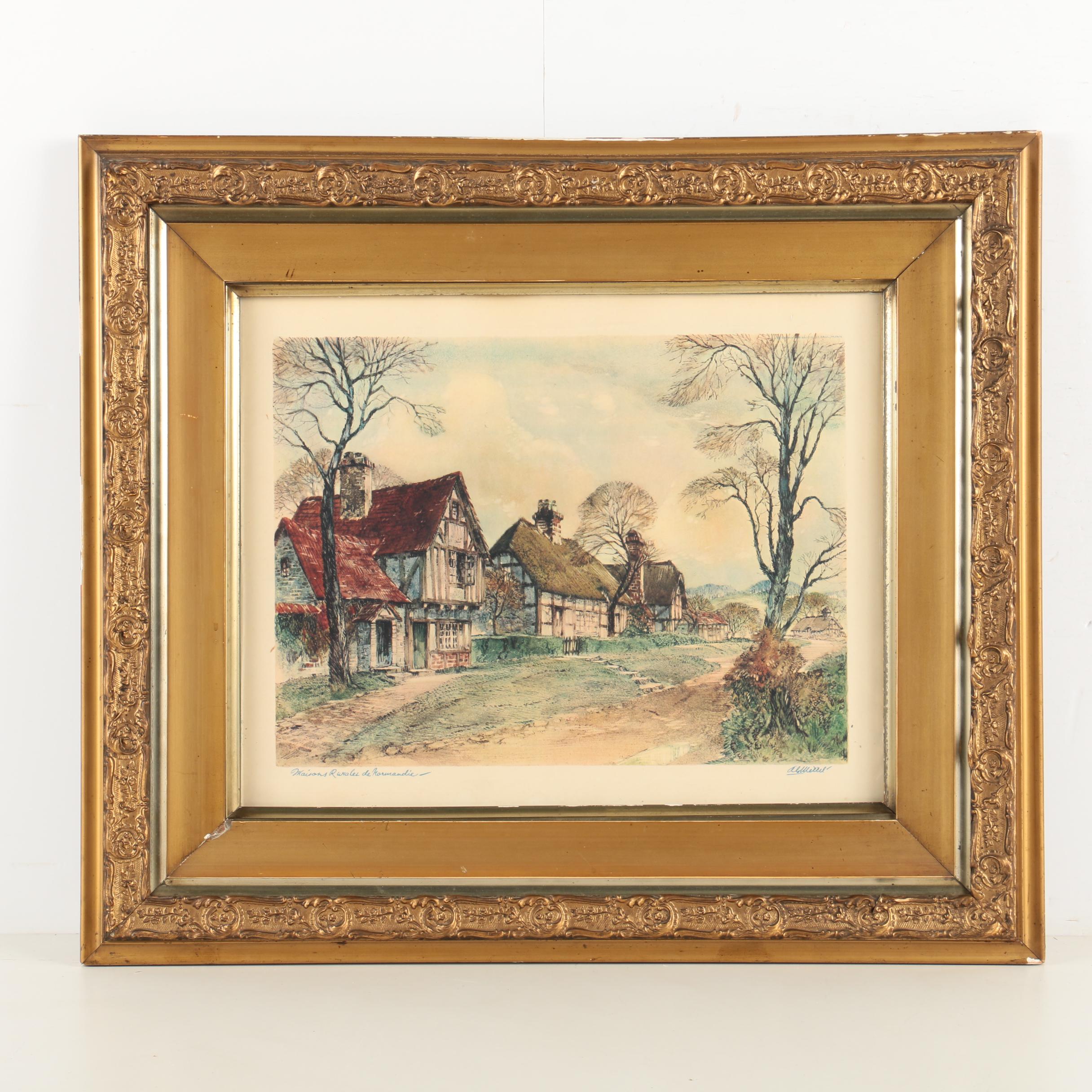 Offset Lithograph After a Colored Engraving "Maisons Rurales de Normandie"