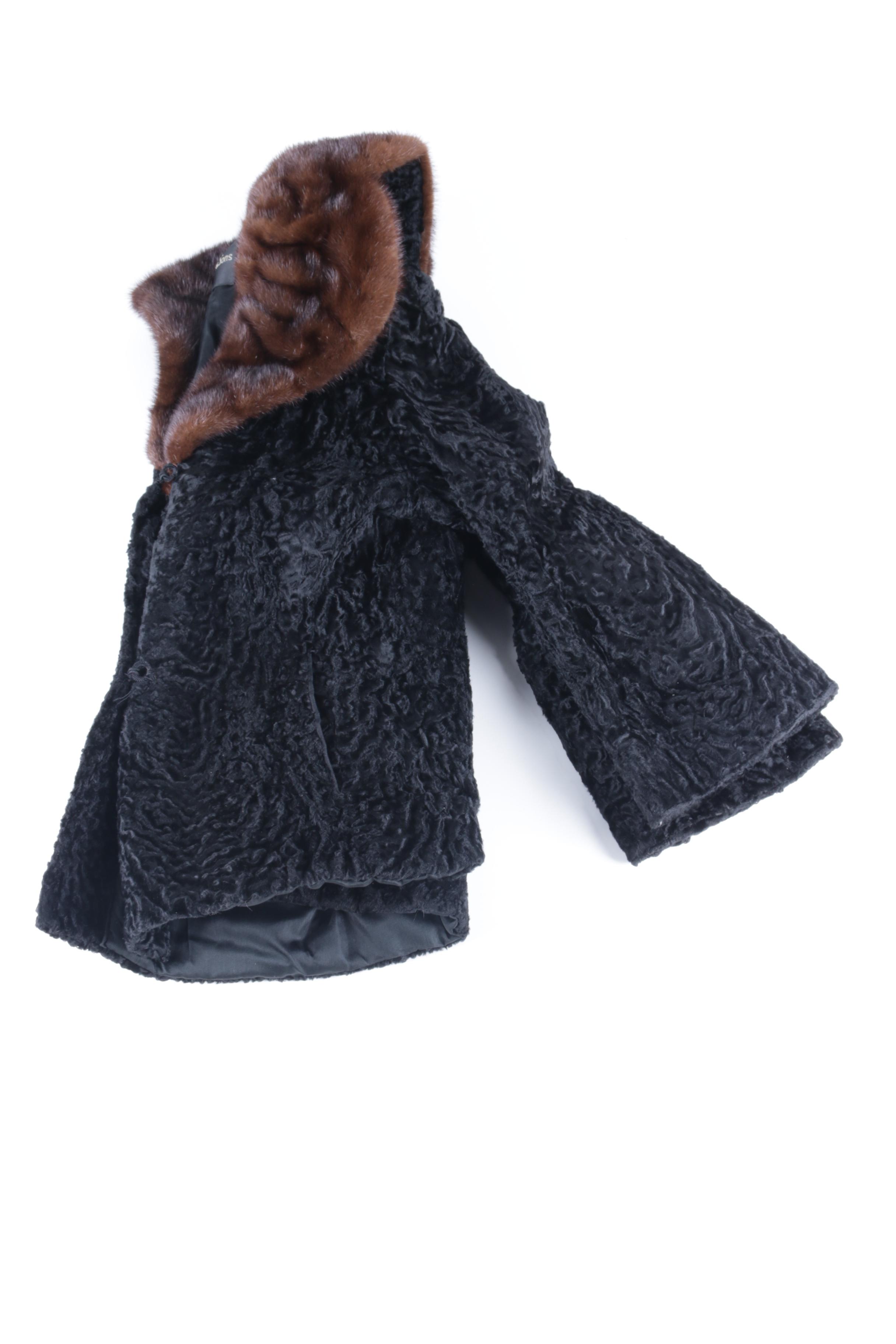 Vintage Broadtail Lamb Jacket with Mink Collar