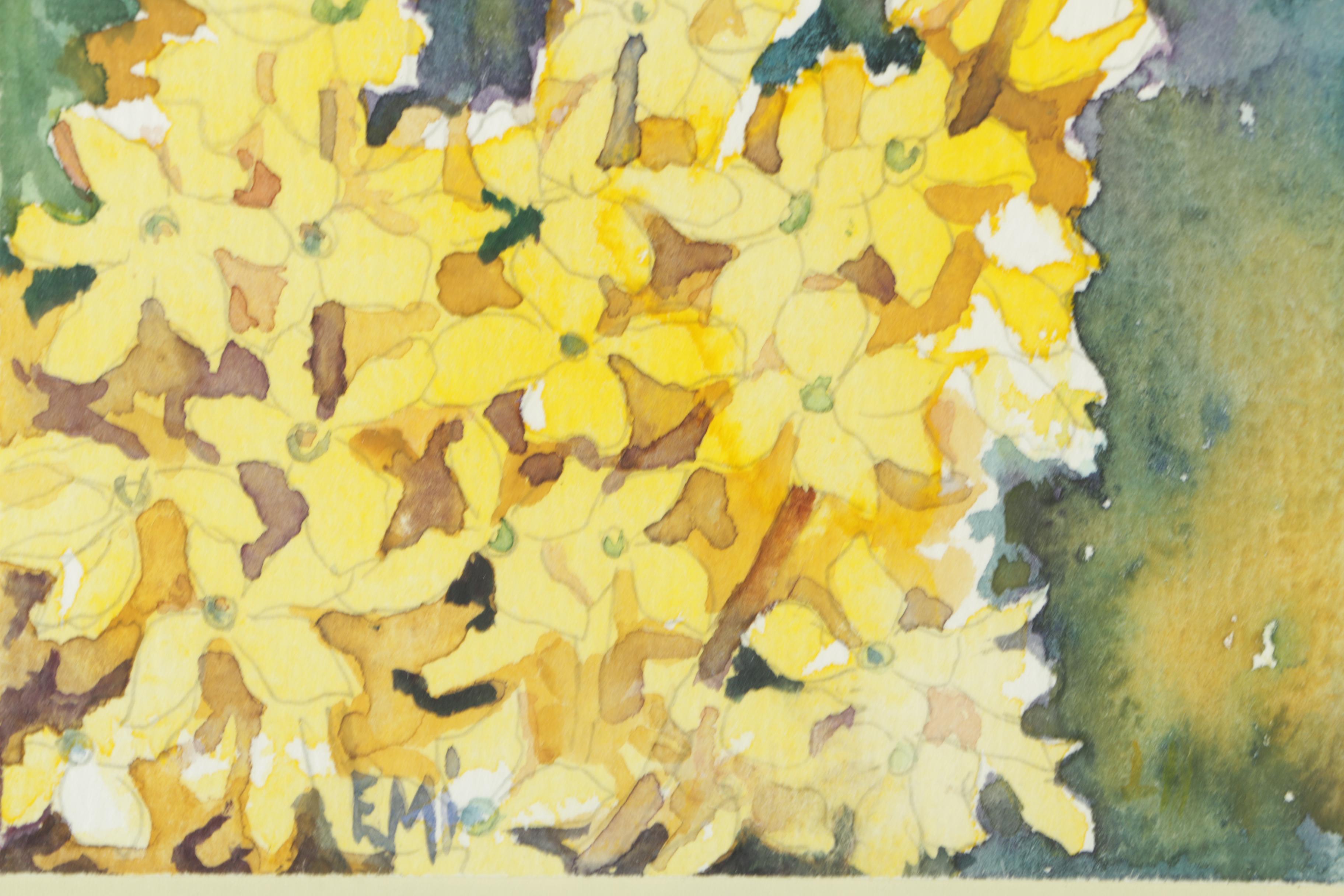 Emi Watercolor and Gouache Painting on Paper of Yellow Flowers