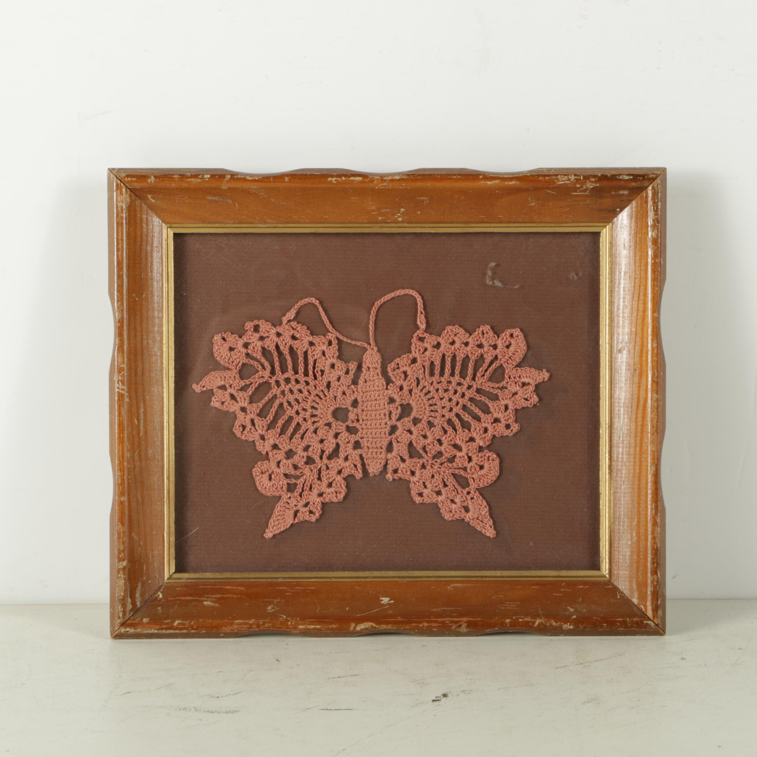Wood Framed Butterfly Doily