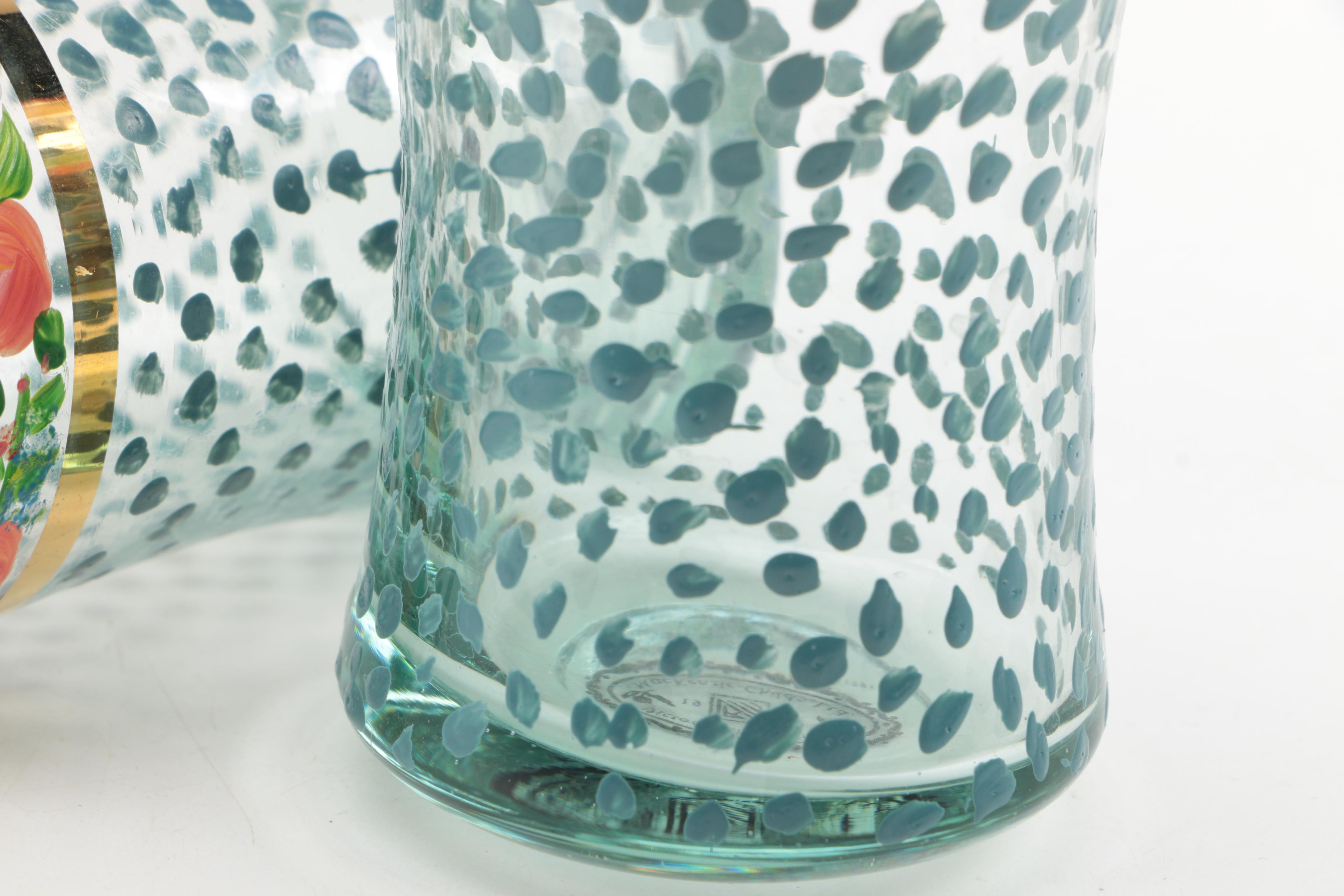 MacKenzie-Childs "Maclachlan" Pedestal Mug and "Circus" Tumblers