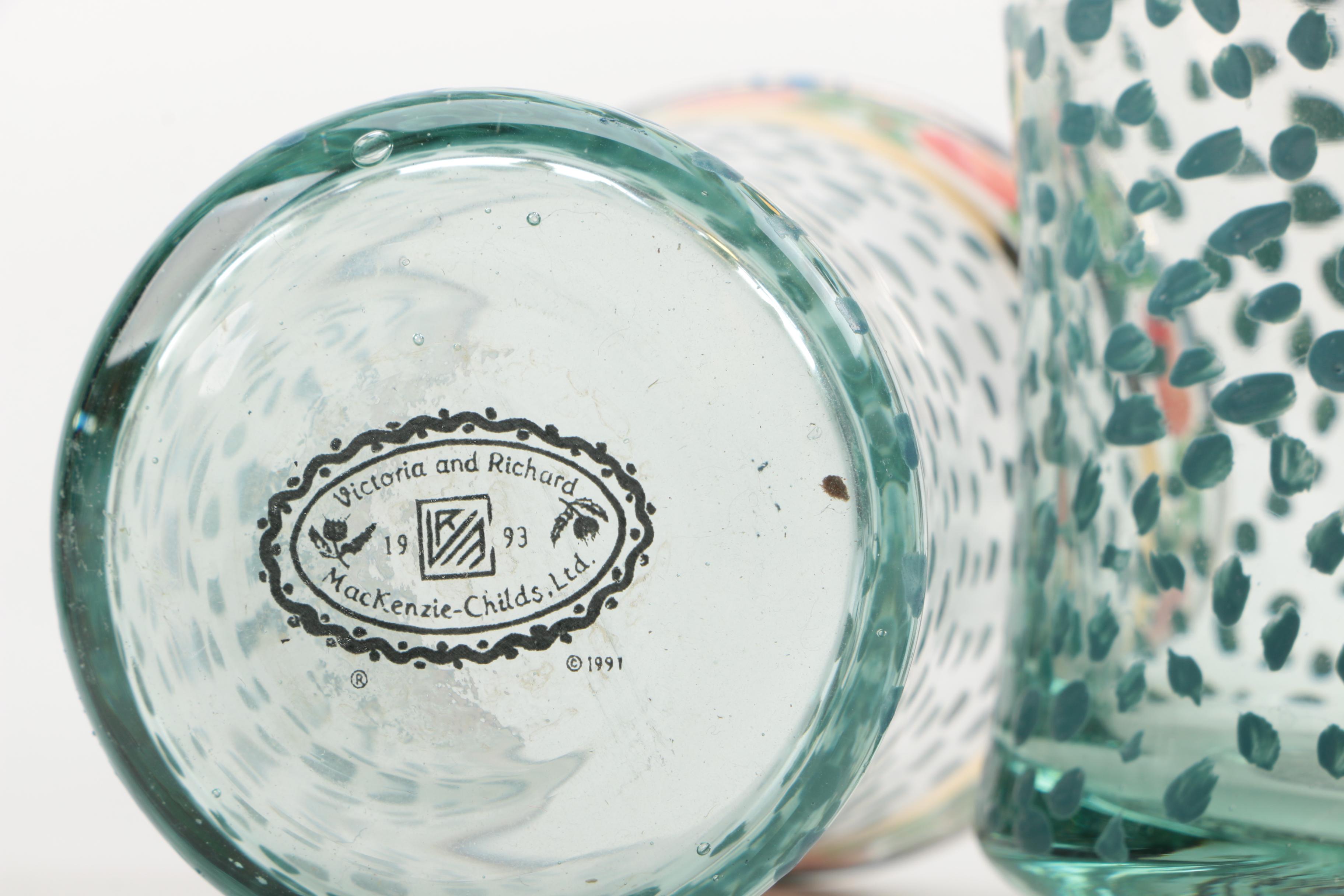 MacKenzie-Childs "Maclachlan" Pedestal Mug and "Circus" Tumblers
