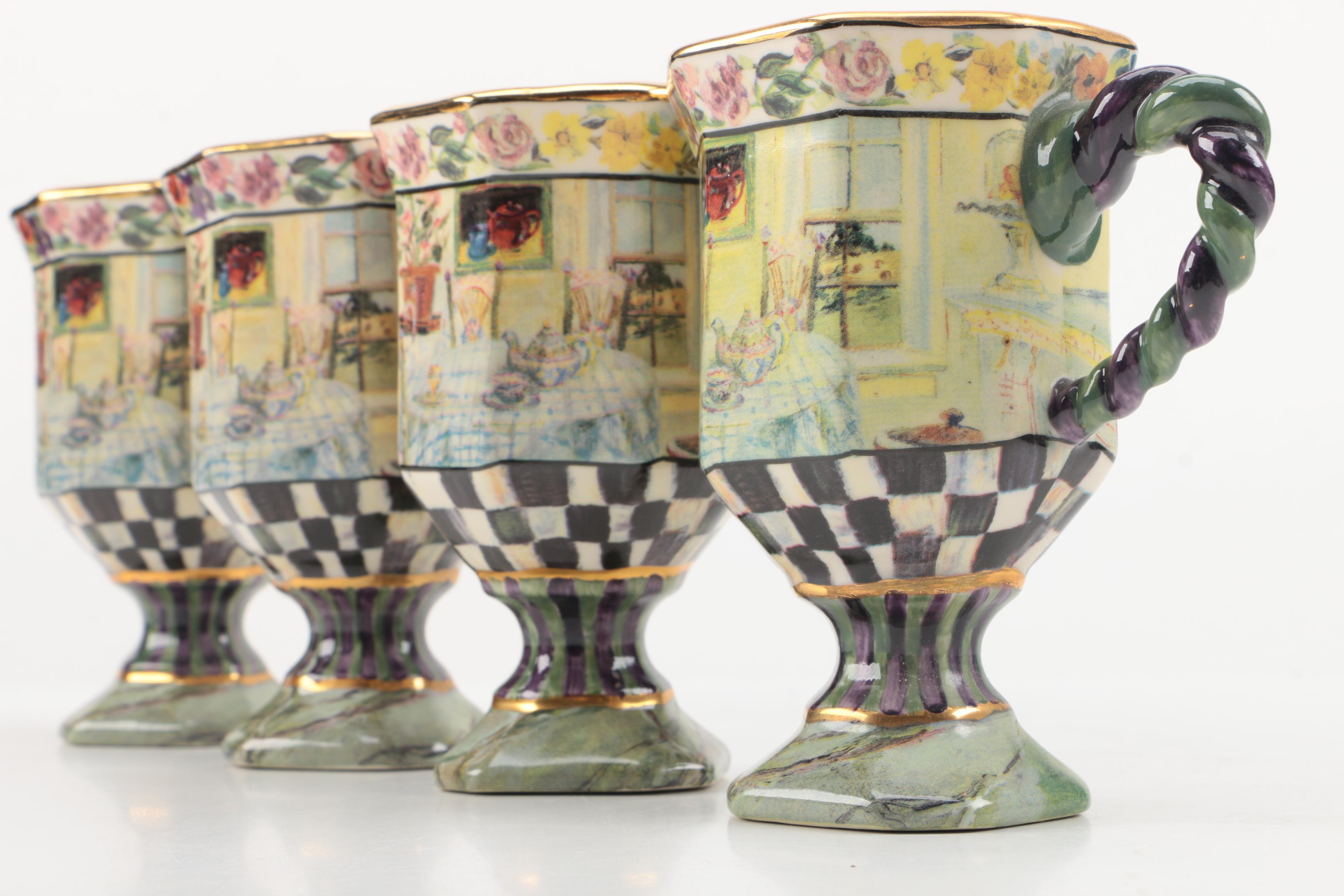 MacKenzie-Childs "Maclachlan" Pedestal Mug and "Circus" Tumblers