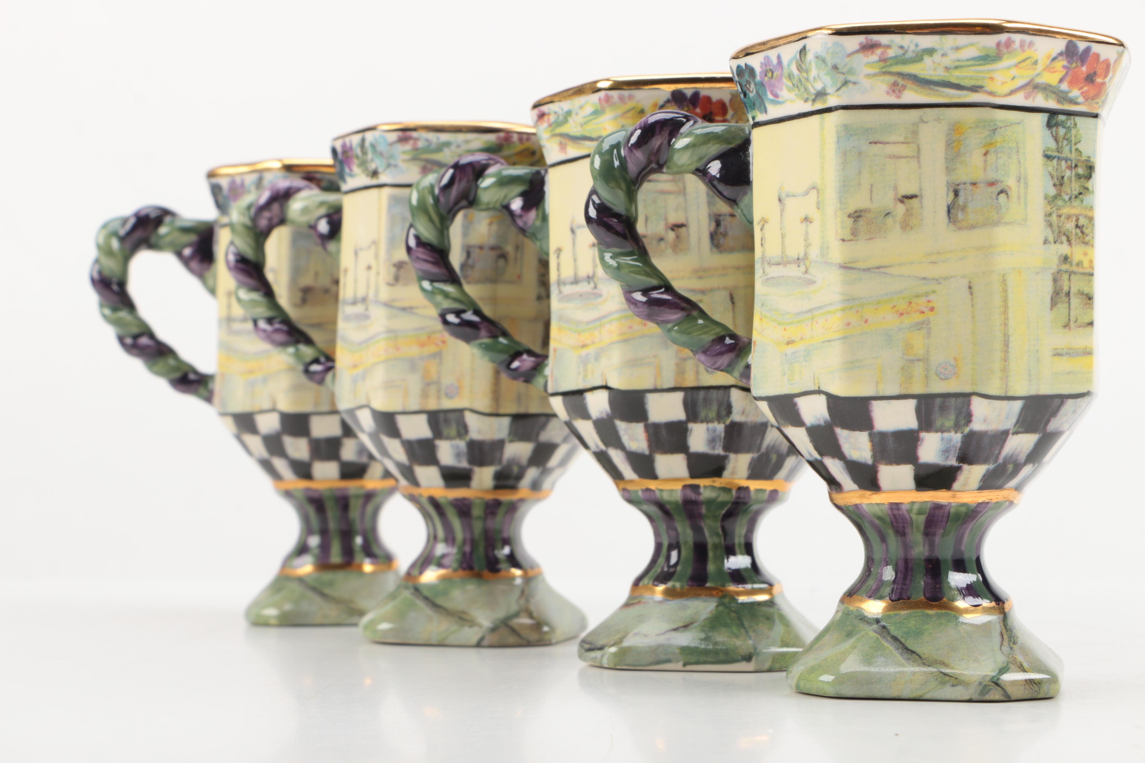 MacKenzie-Childs "Maclachlan" Pedestal Mug and "Circus" Tumblers