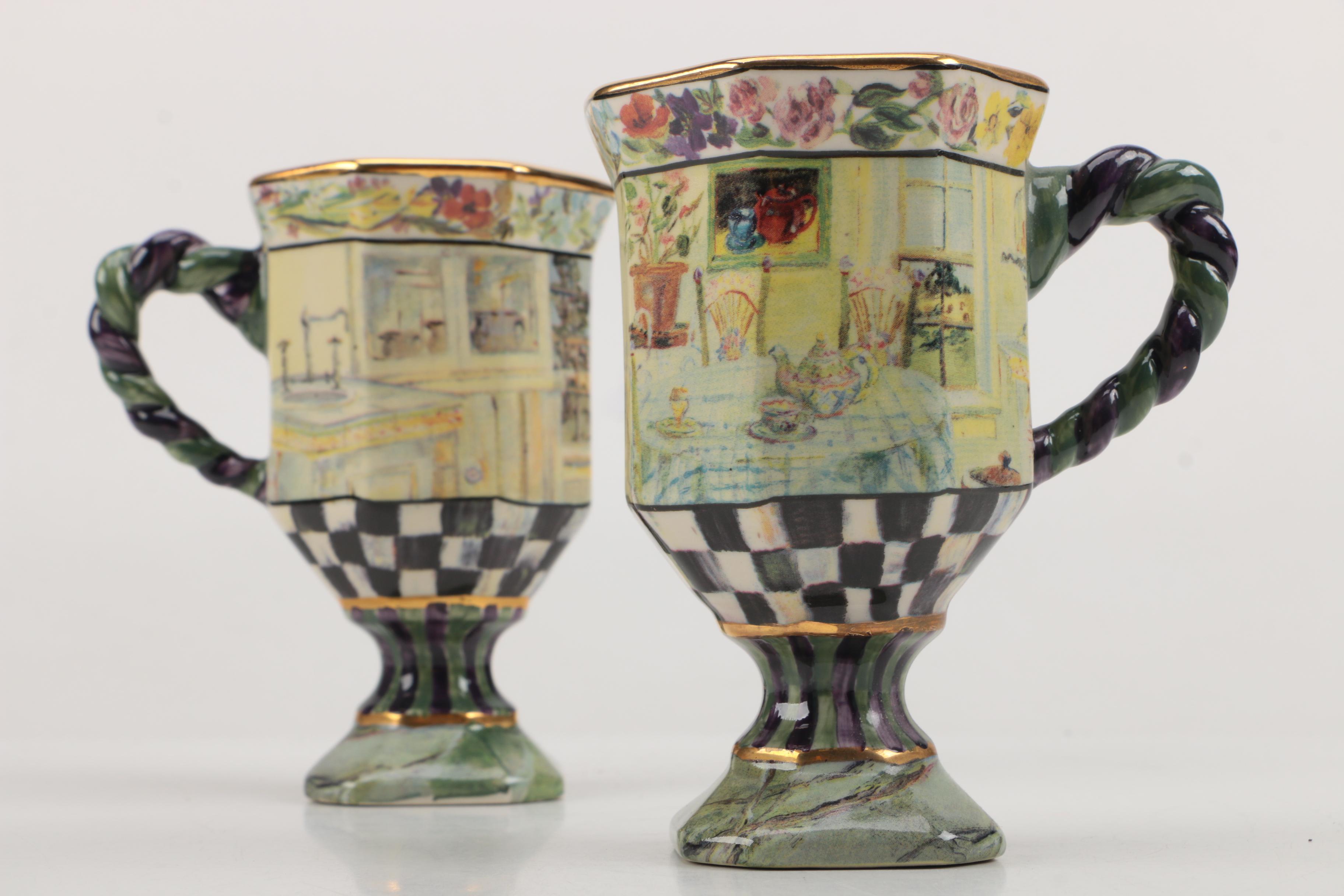 MacKenzie-Childs "Maclachlan" Pedestal Mug and "Circus" Tumblers