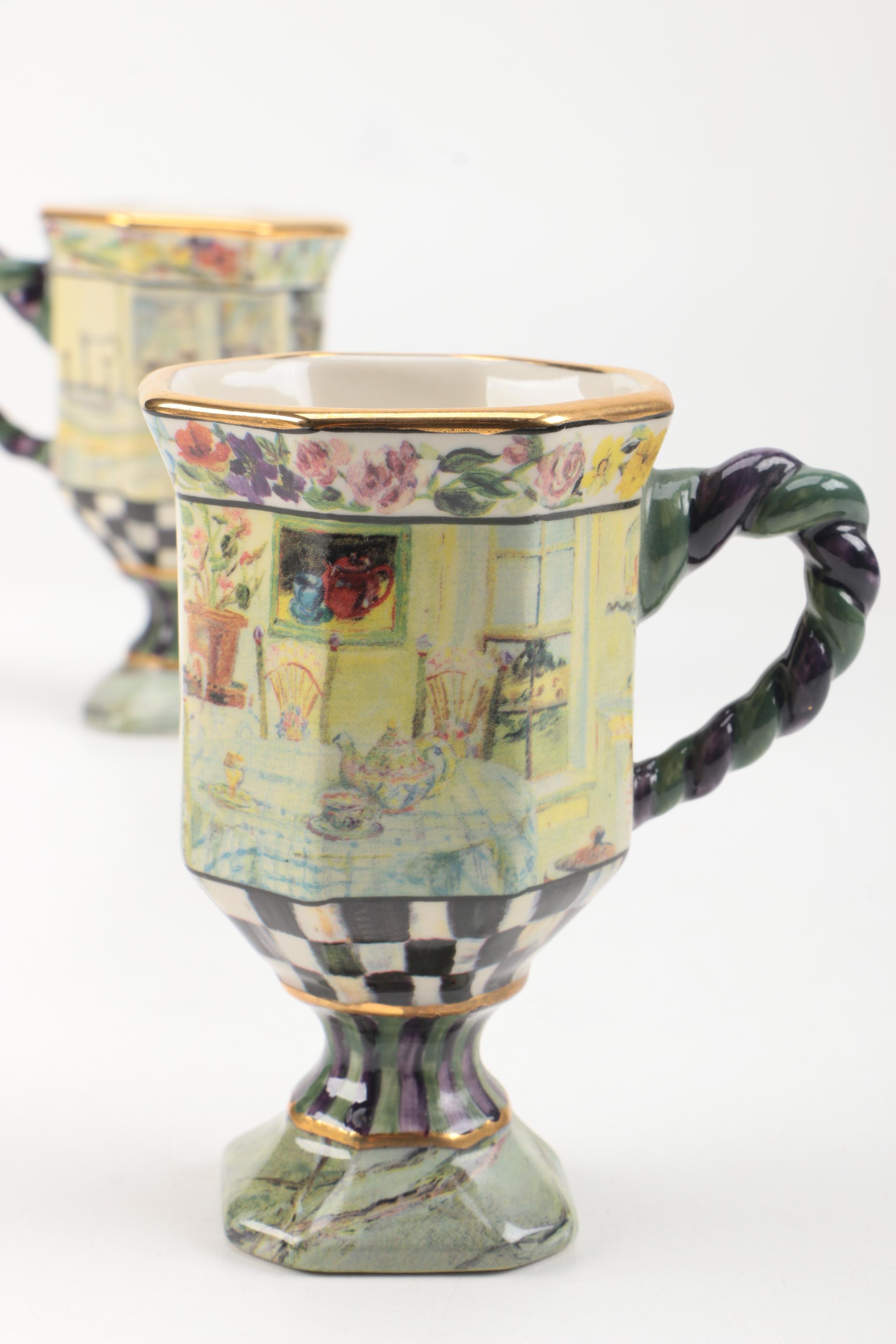 MacKenzie-Childs "Maclachlan" Pedestal Mug and "Circus" Tumblers