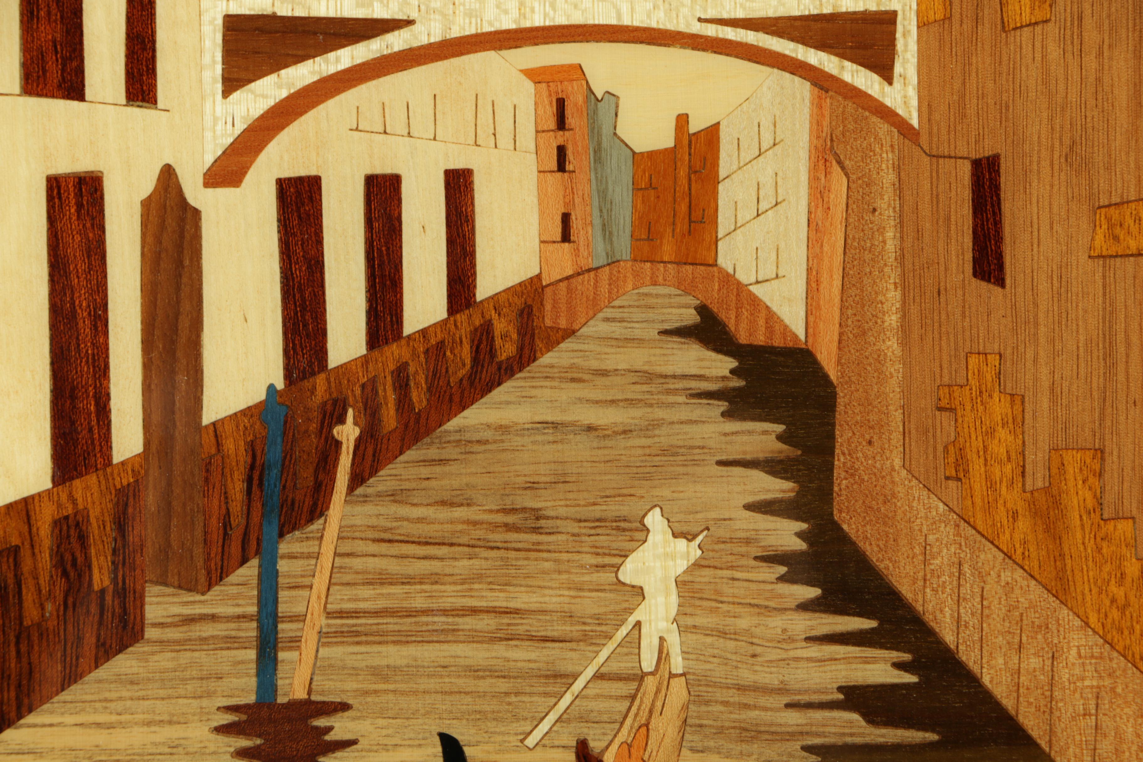Stained Wood Collage of Gondola on a Canal
